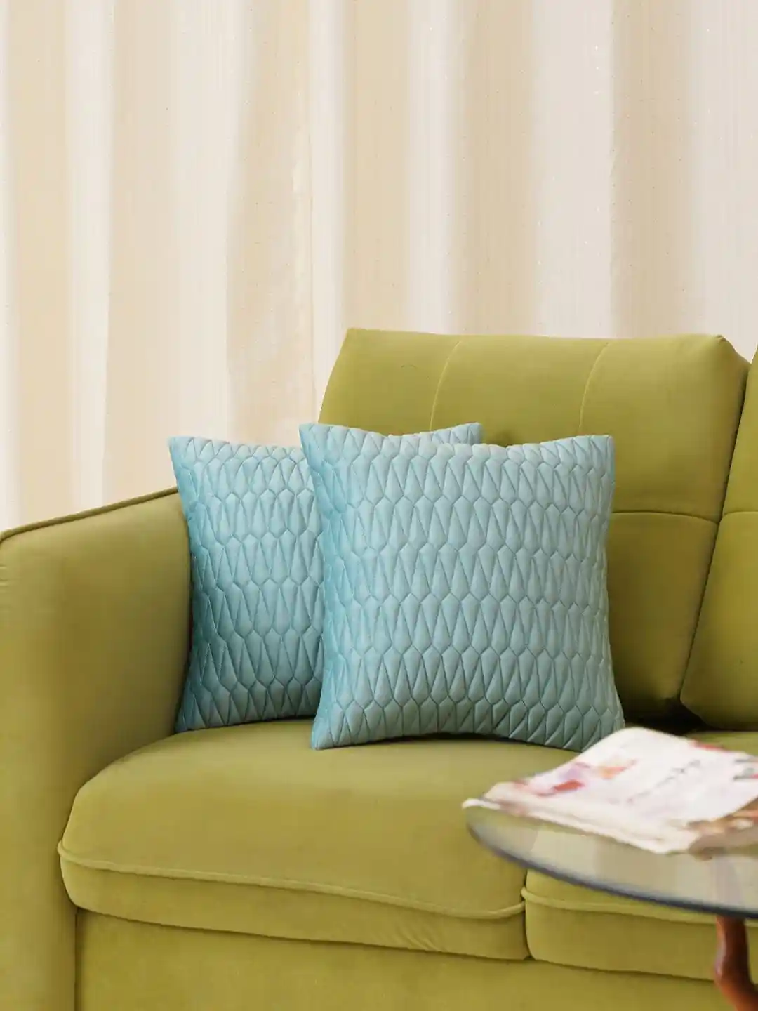 Buy HOME 360 Sea Green Pieces Geometric Printed Velvet Square