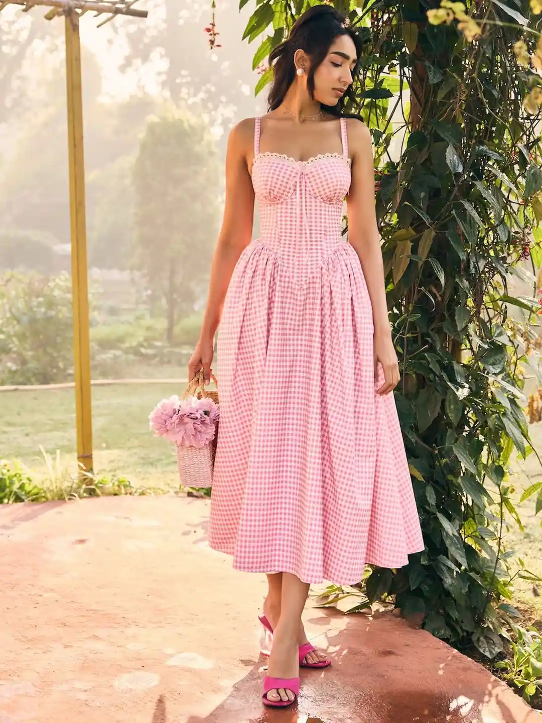 Buy Lea Clothing Women Alaya Pink and White Midi Corset Dress