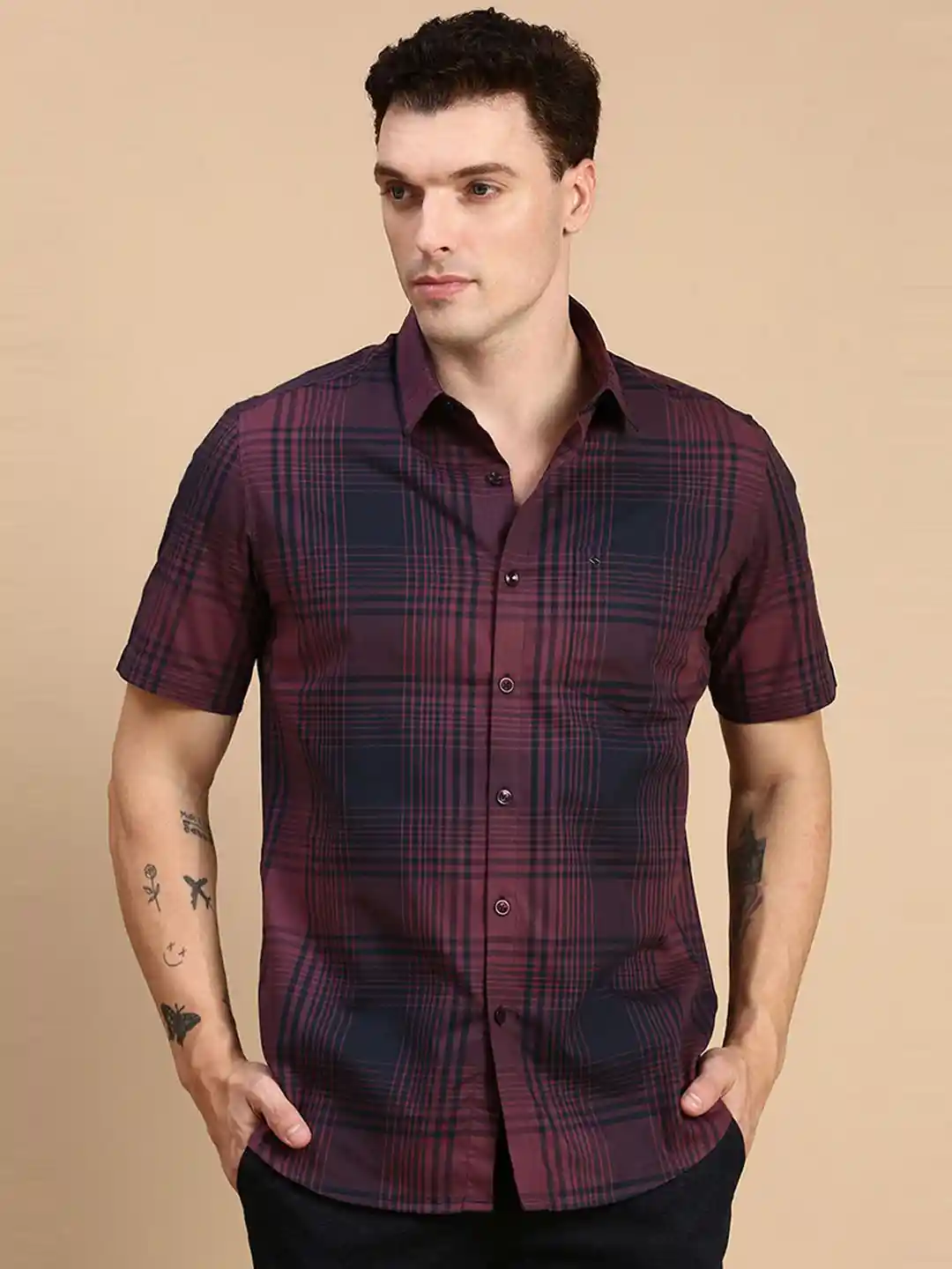 Buy Classic Polo Men India Slim Fit Spread Collar Tartan Checked