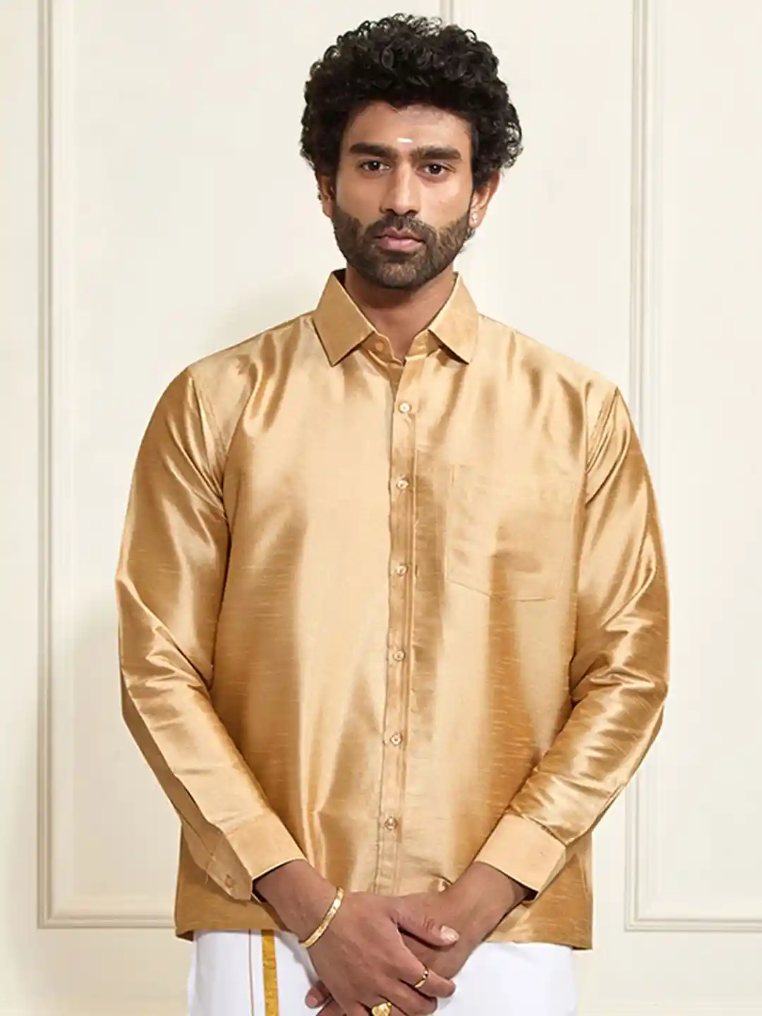 Buy VASTRAMAY Men Premium Spread Collar Solid Silk Casual Shirt