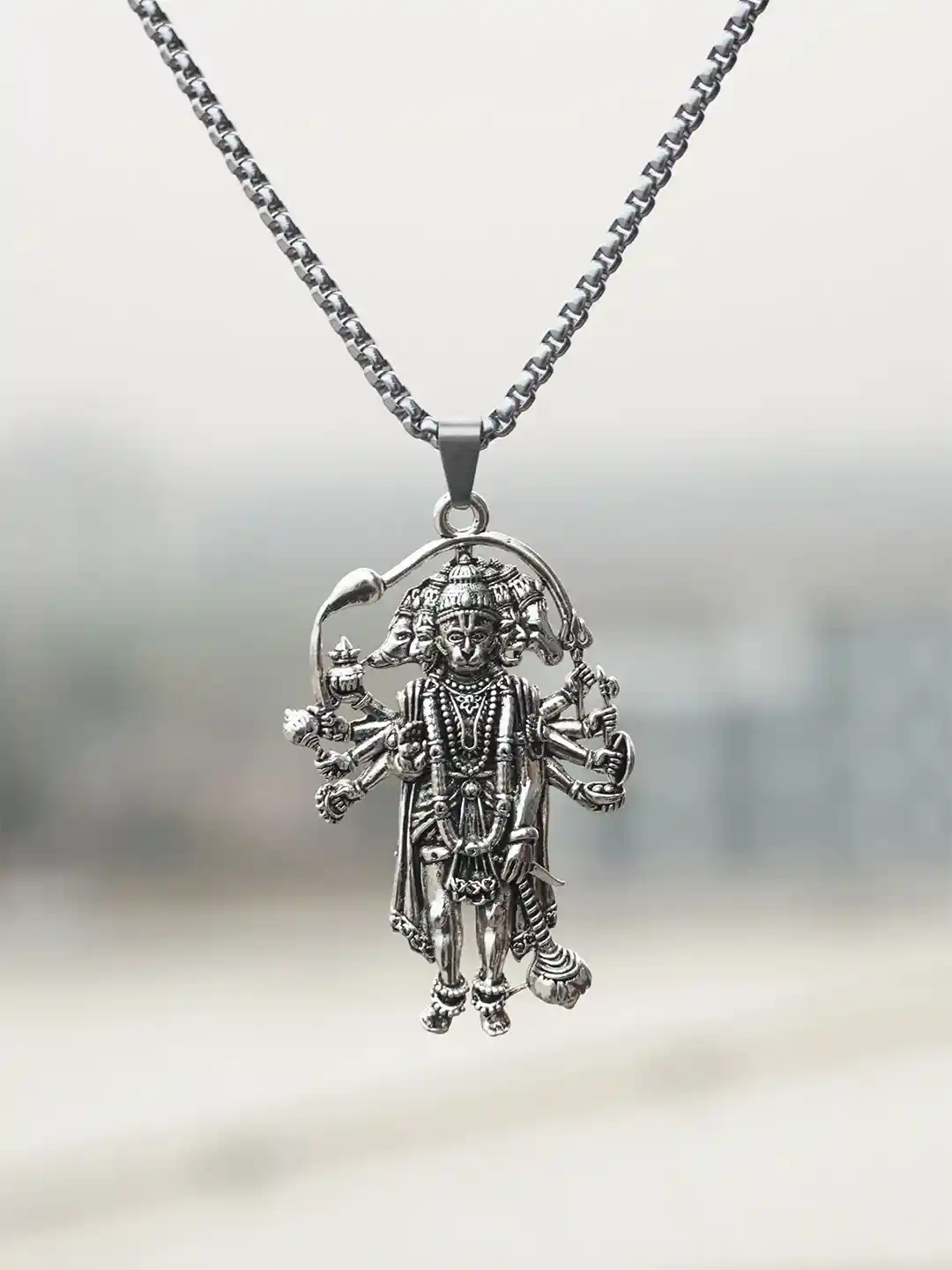 Buy Japam Silver Plated Panchmukhi Hanuman Ji Necklace Pendant