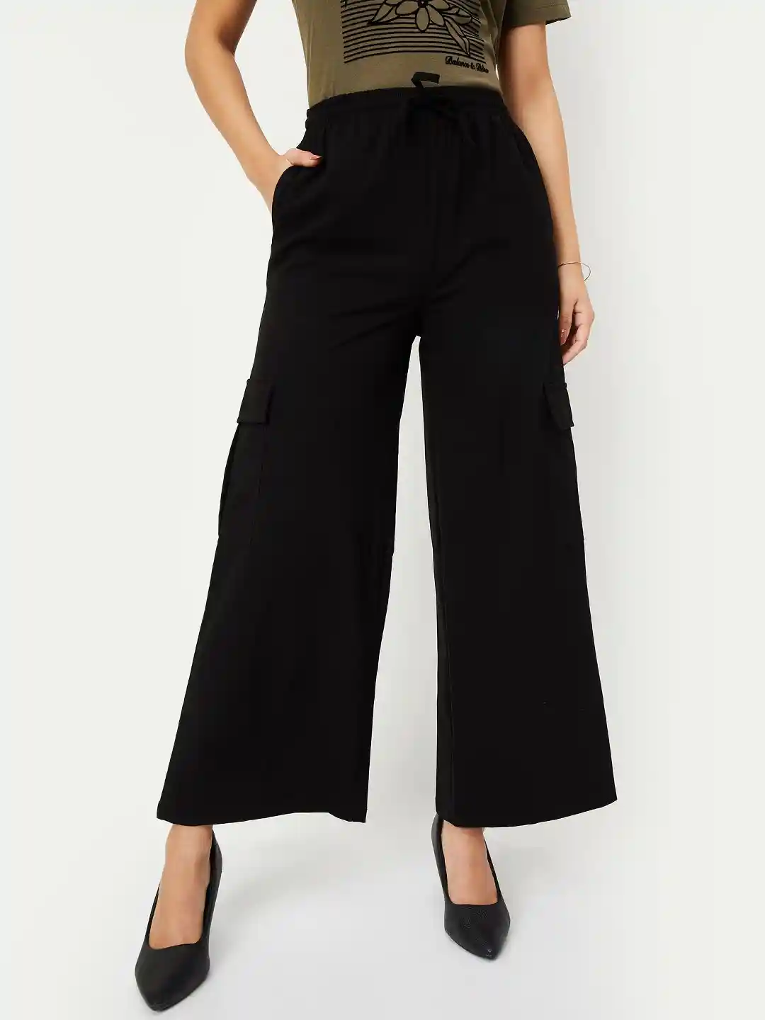 Ajio Wide Black Belt Womens Max Women Trousers