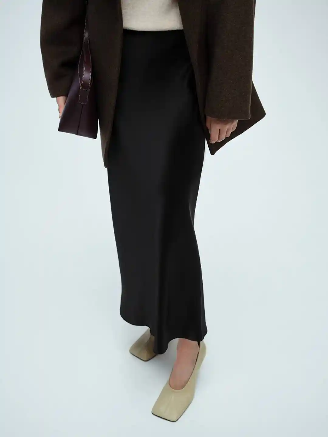 MANGO Mid-Rise Satin-Finish Maxi A-Line Skirt