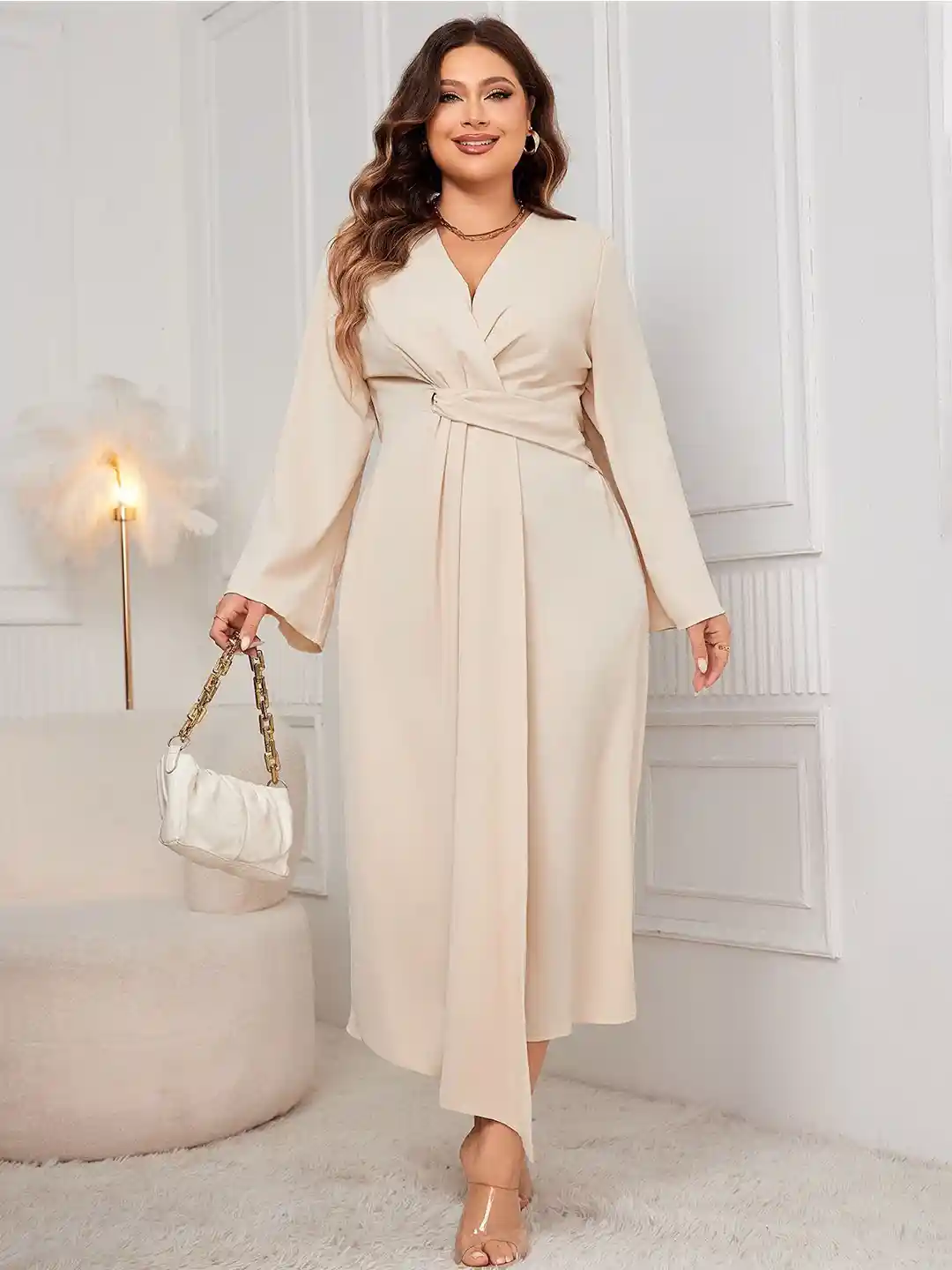 Buy Sztori Women Plus Size Draped Wrap Midi Dress Dresses for