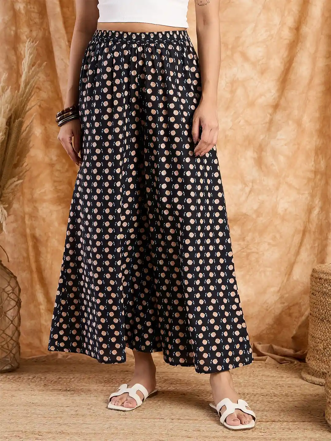 InWeave Floral Printed Flared Cotton Palazzo