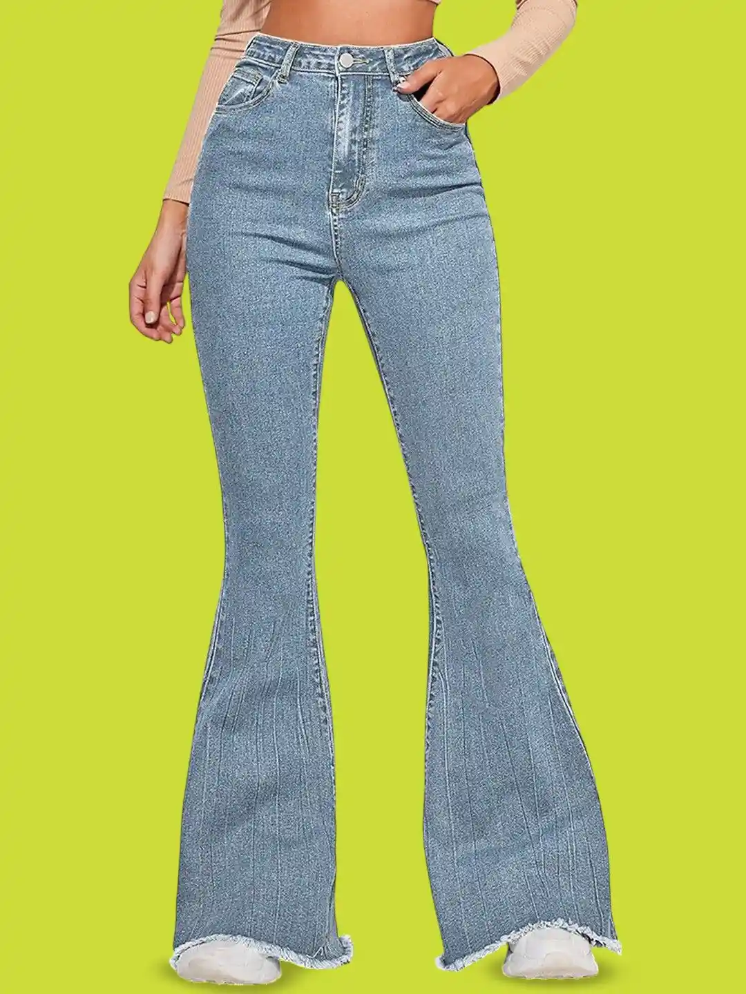 VBEAUTI Women Bootilicious High-Rise Light Fade Cotton Stretchable Flared  Jeans