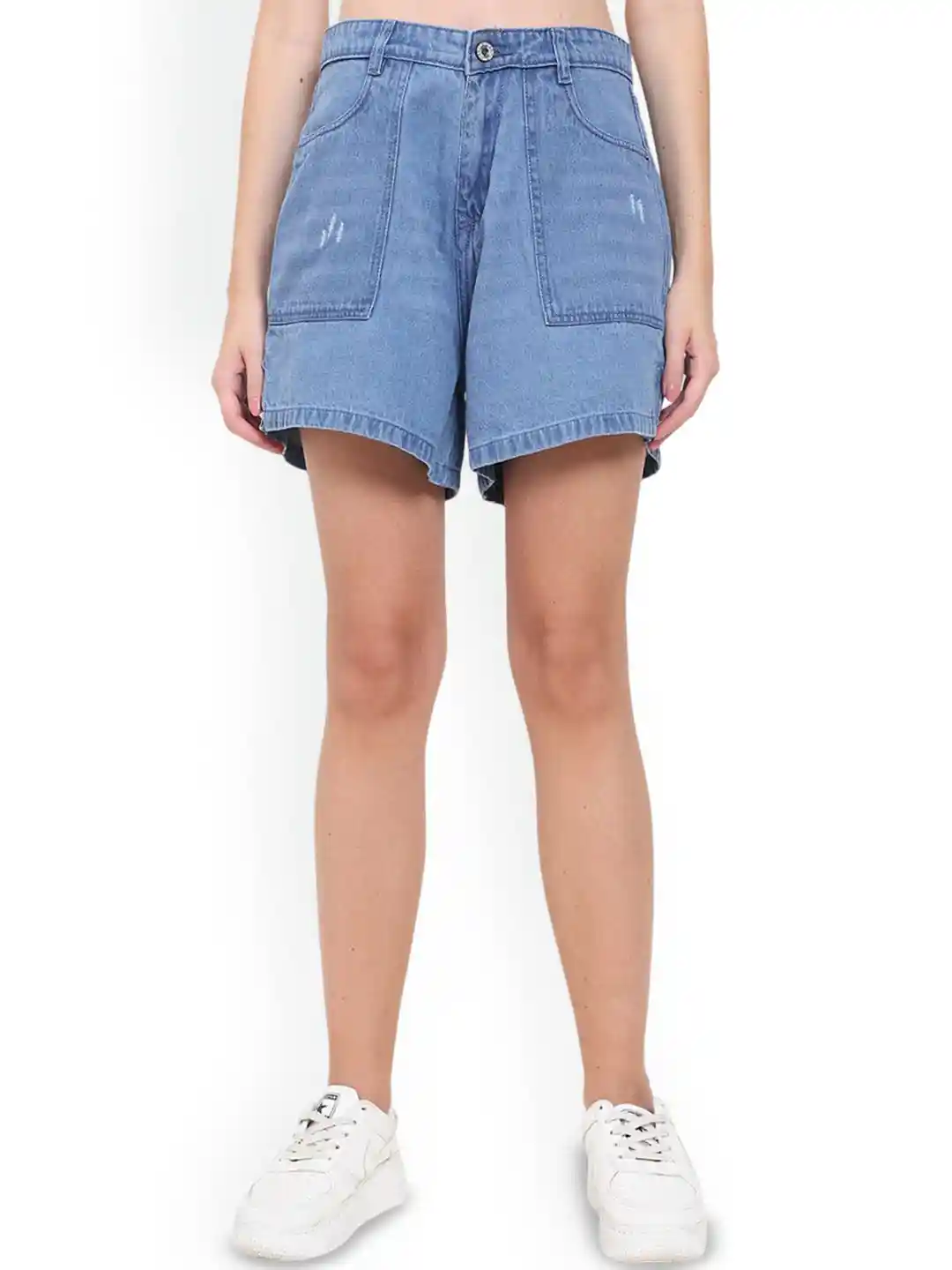 God's Club Women Checked High-Rise Denim Shorts