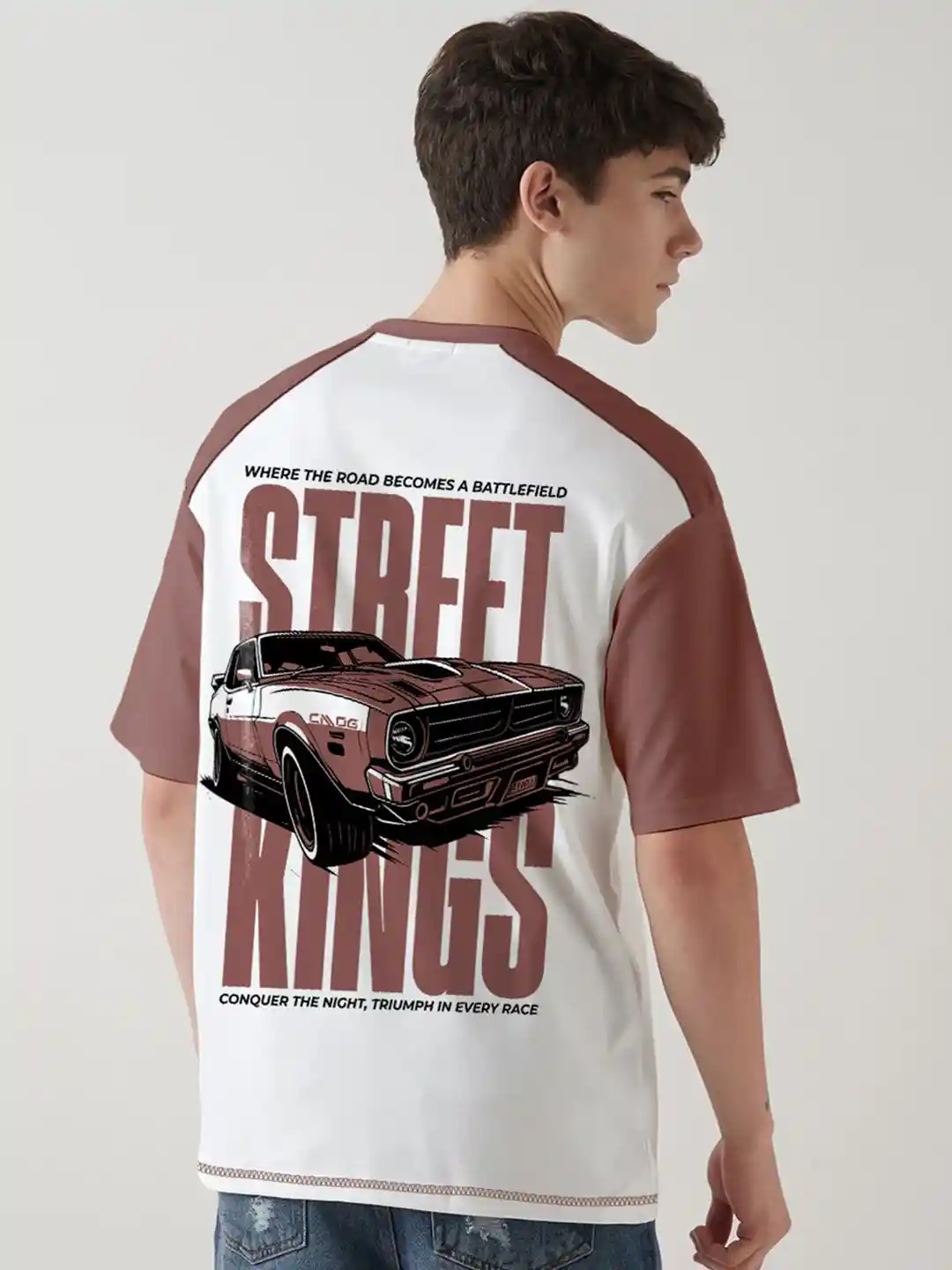 Crazymonk Graphic Printed Raglan Sleeves Cotton Oversized T-shirt