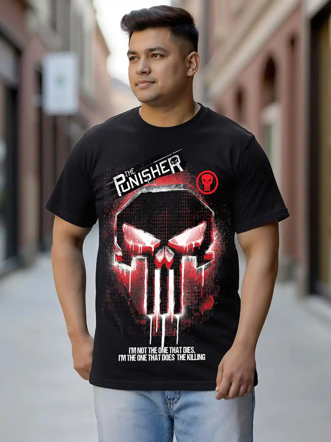 Bewakoof Plus Plus Size Punisher Printed Short Sleeves Pure Cotton T-shirt