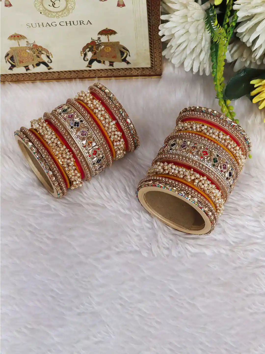 Buy TAJ BRIDAL STORE Set Of 34 Kundan-Studded Beaded Bangles