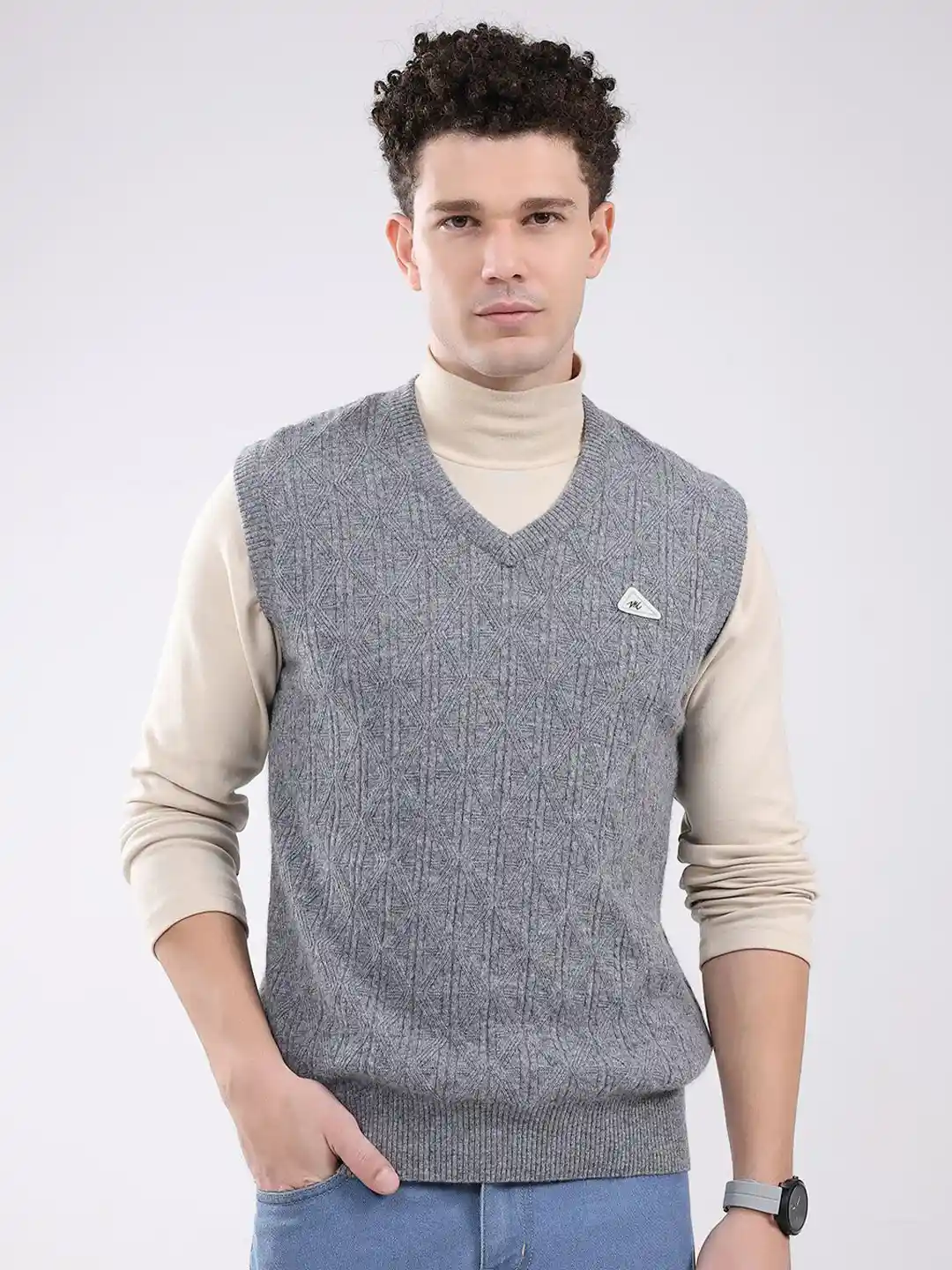 Monte Carlo Men Cable Knit V-Neck Ribbed Sweater Vest