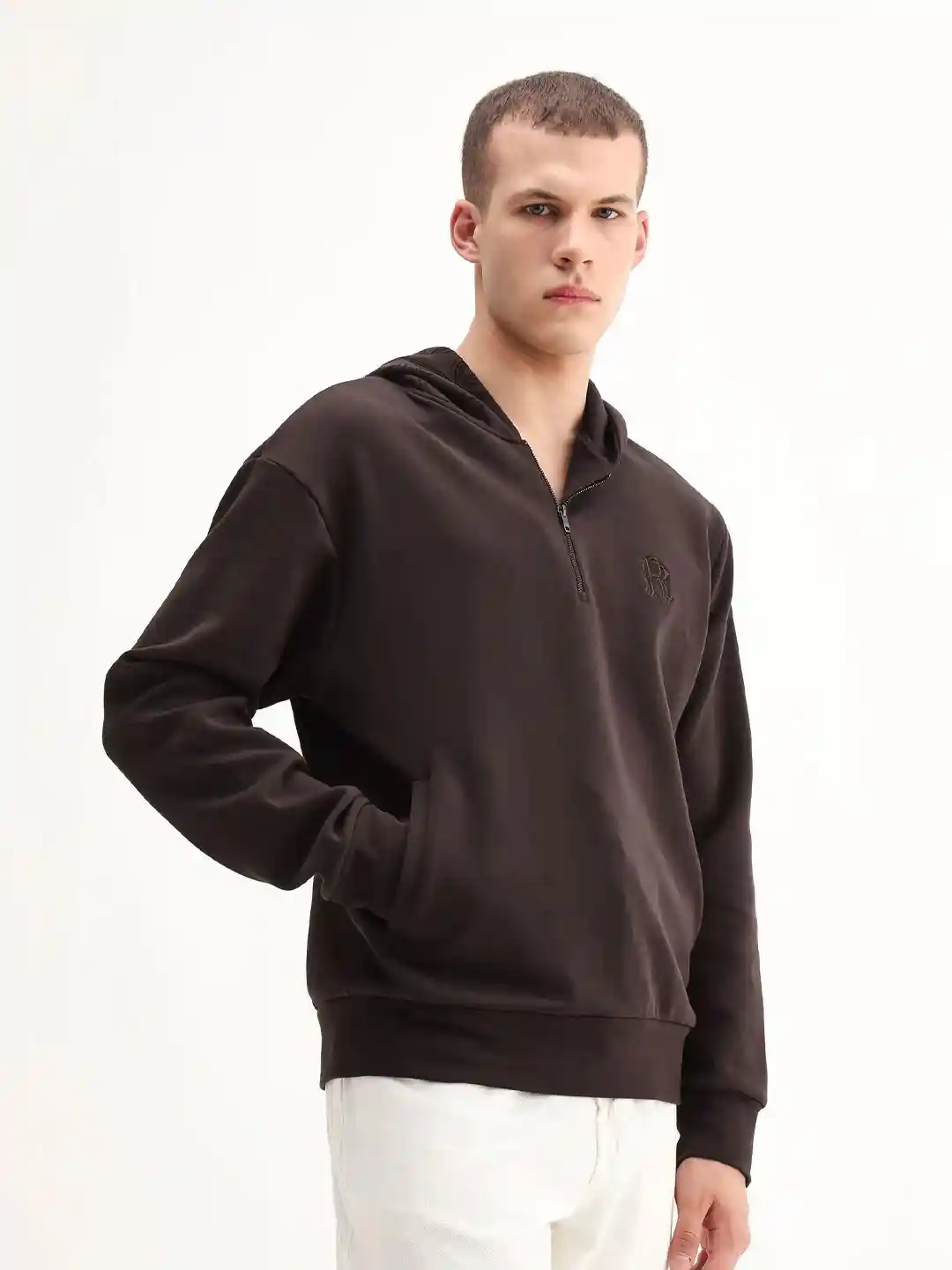 Buy RARE RABBIT Caig Men Dark Brown Brand Logo Embroidered Cotton