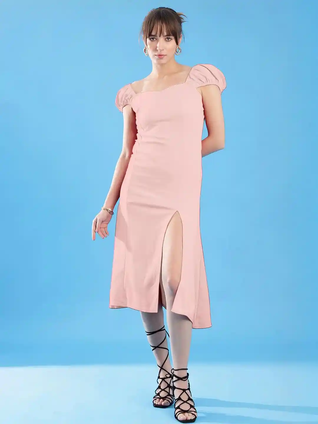 Selvia Puff Sleeve Bodycon Midi Dress