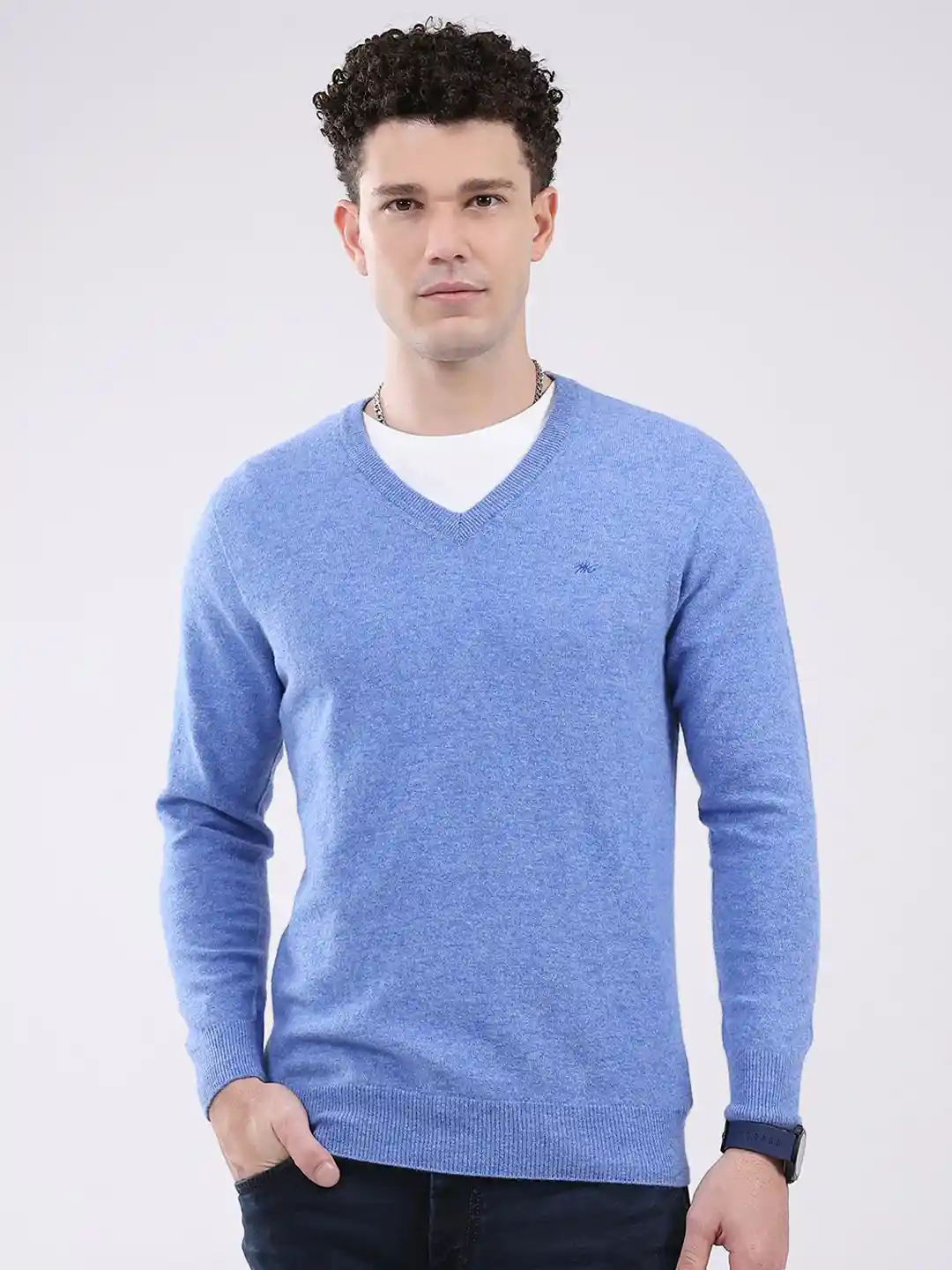 Monte Carlo Men Solid V-Neck Ribbed Pullover Sweater
