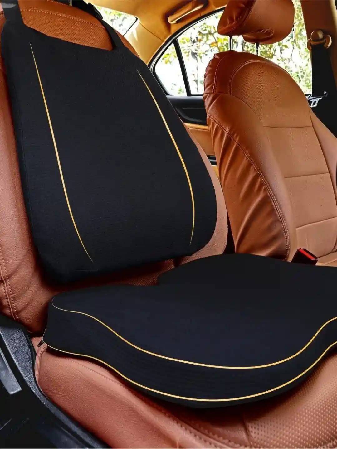 betterhood Black 2Pcs Memory Foam Ergonomic Lumbar Back Support Car Seat  Cushion Combo