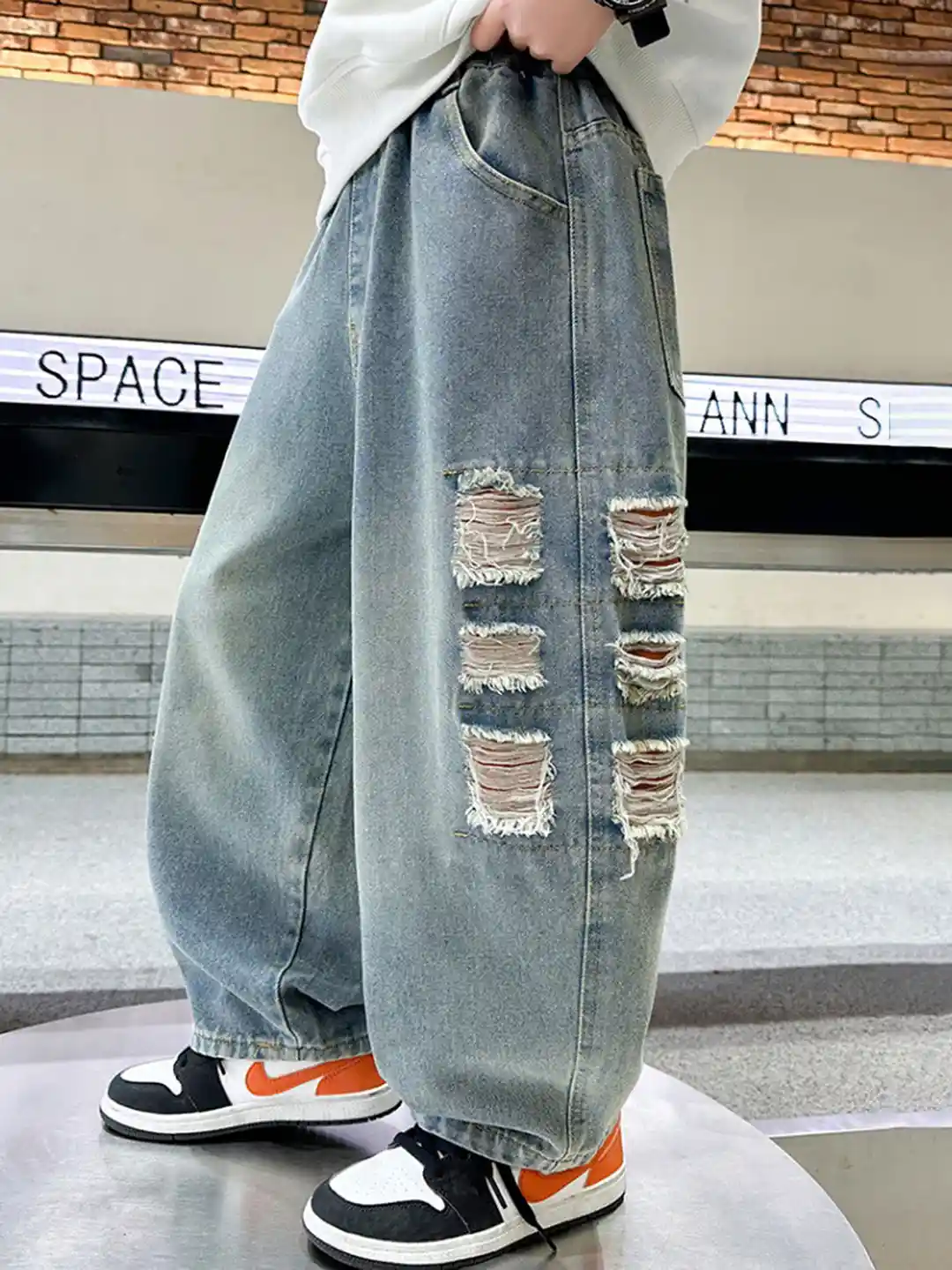 Buy LULU SKY Boys Baggy Fit Mid-Rise Highly Distressed Light