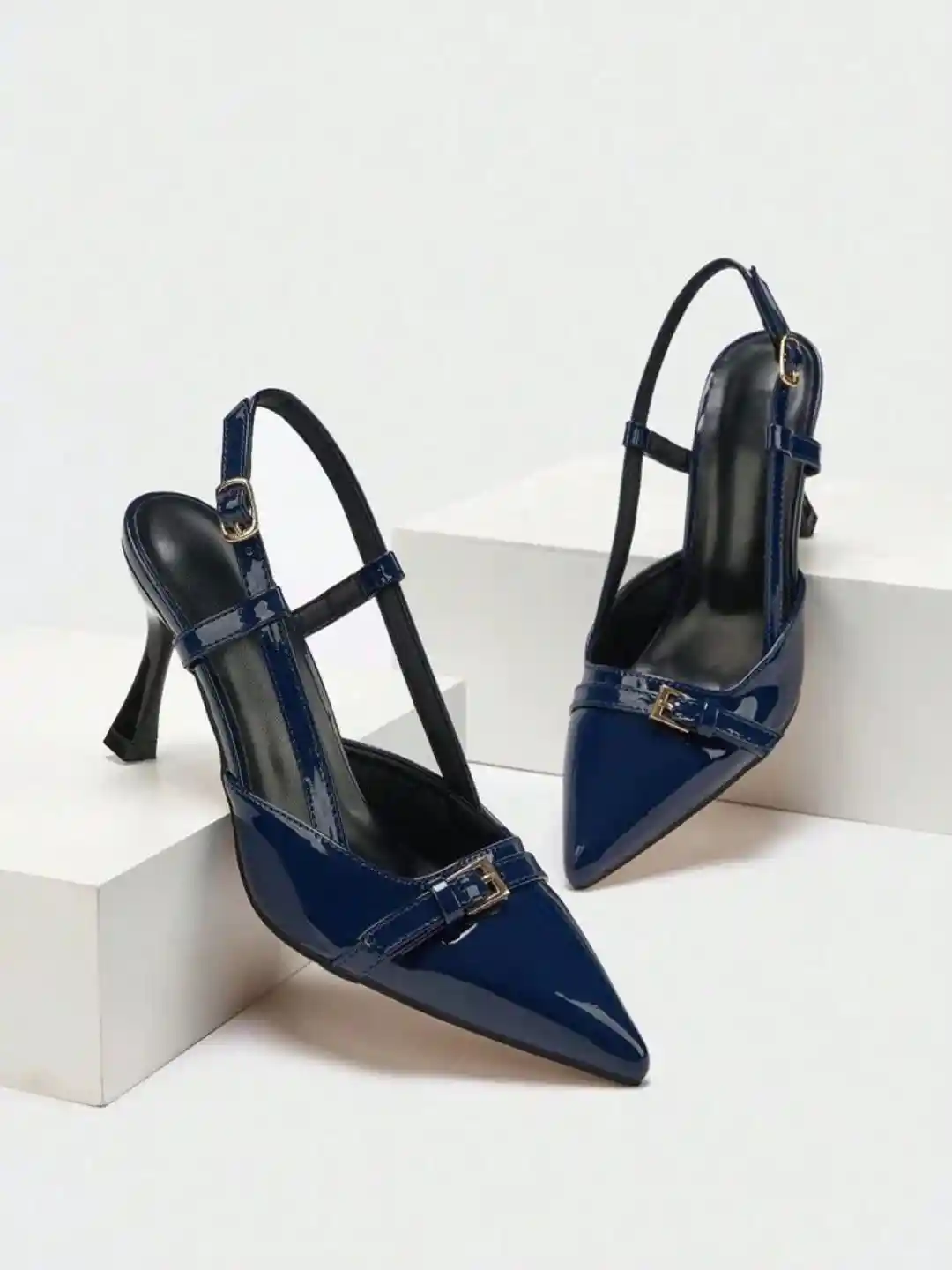 KLEXIO Women Slim Heeled Slingback Pumps with Buckles