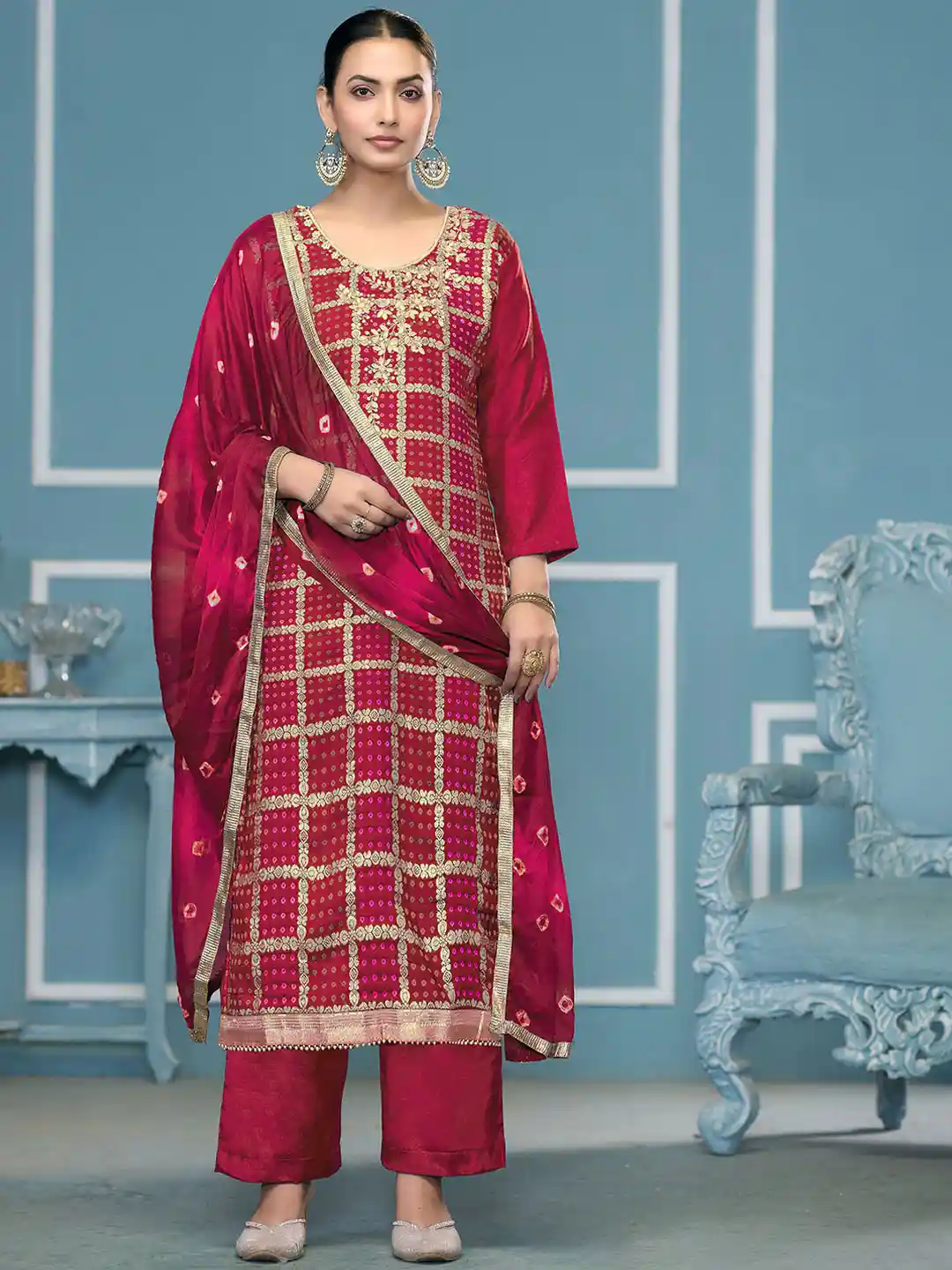 Buy Maroosh Bandhani Printed Beads Stones Banarasi Cotton Silk