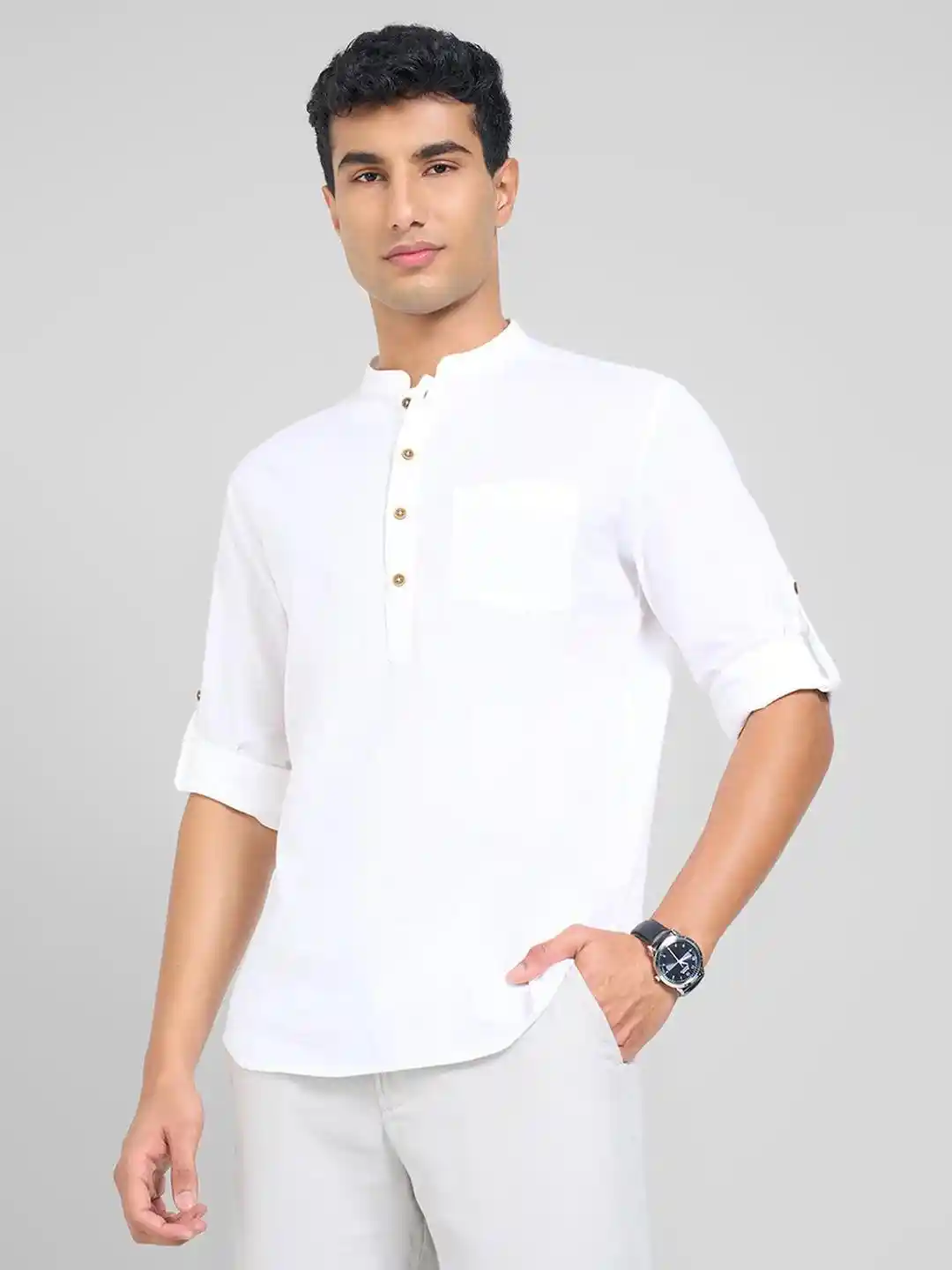 Buy indus route by Pantaloons Mandarin Collar Pure Cotton Short