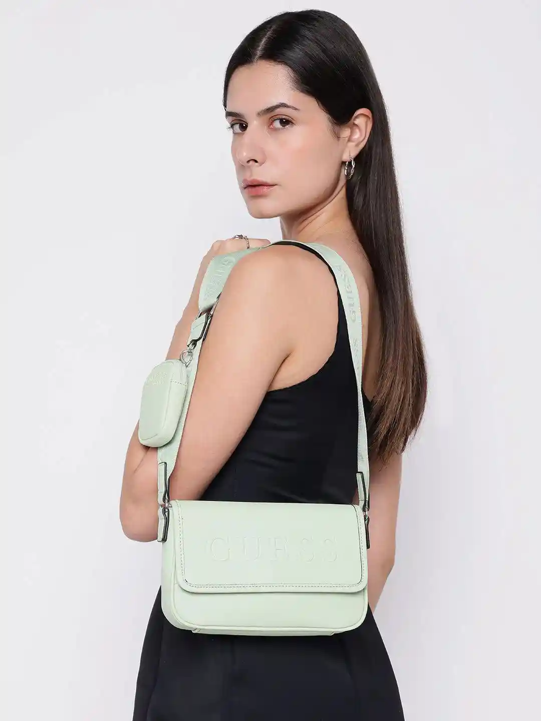 GUESS Women Solid Crossbody Sling Bag with Pouch