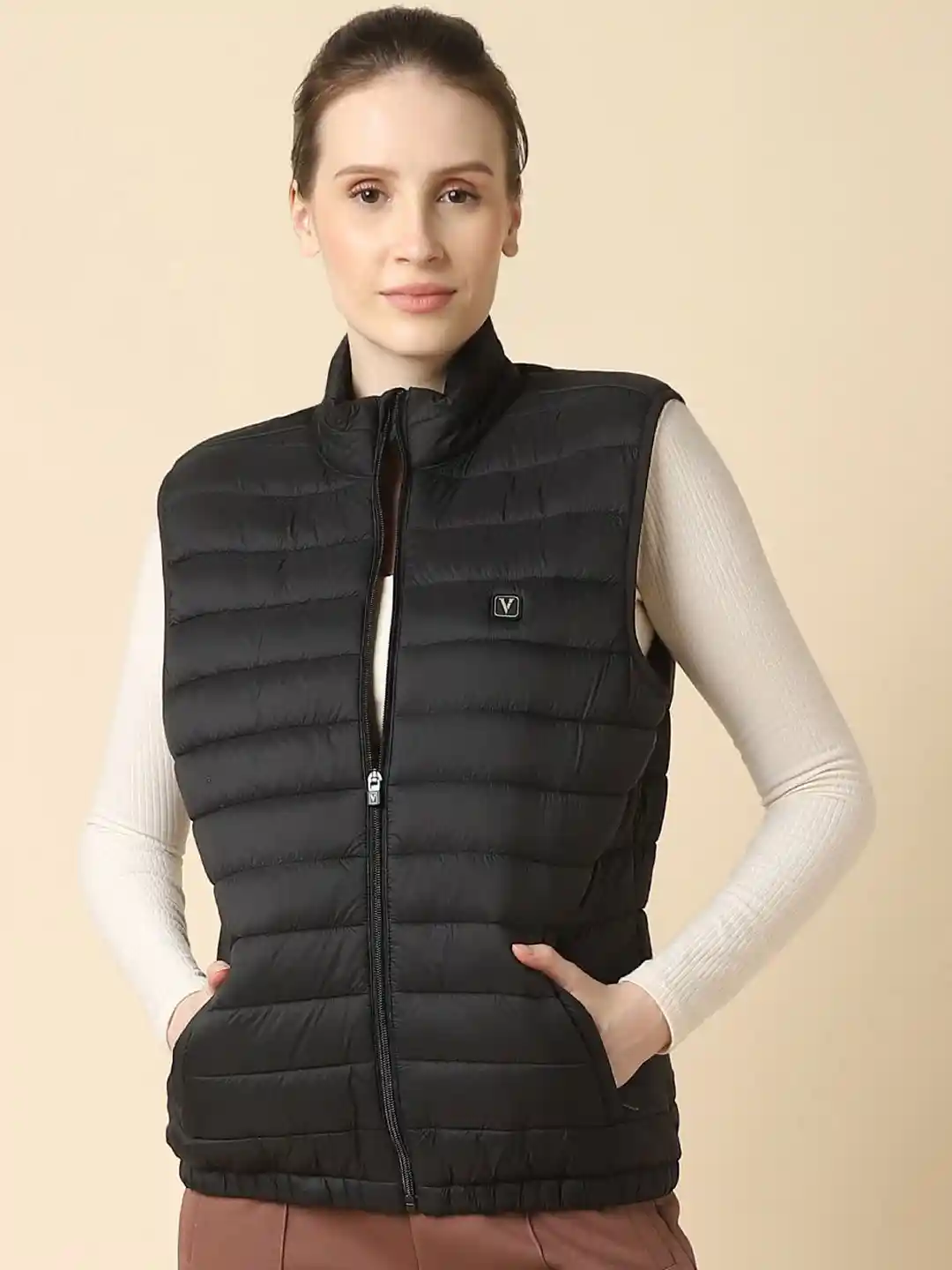 Buy Van Heusen Women Solid Sleeveless Functional Pocket Puffer