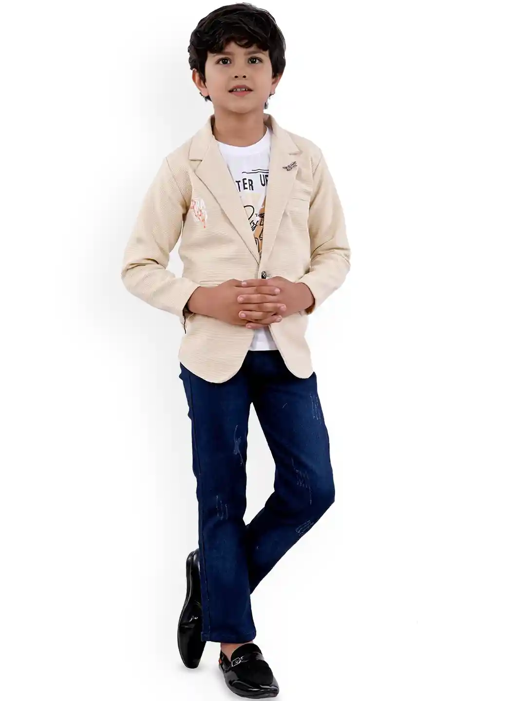 BAESD Boys Cotton Notched Lapel Long Sleeve Single Breasted Blazer