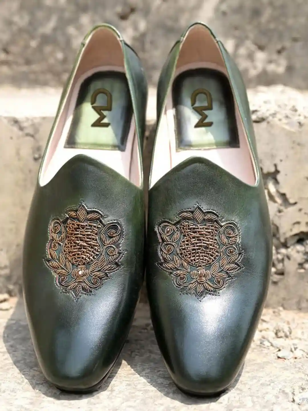 MILLE DOLLARI Men Embroidered Leather Formal Loafers