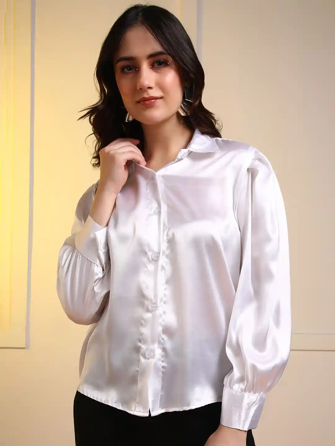 Buy CORSICA Women Solid Spread Collar Satin Casual Shirt Shirts