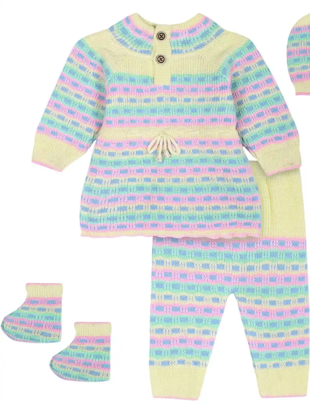 Buy Girl's Knitted Warm Newborn Wool Winter Set Includes- Booties