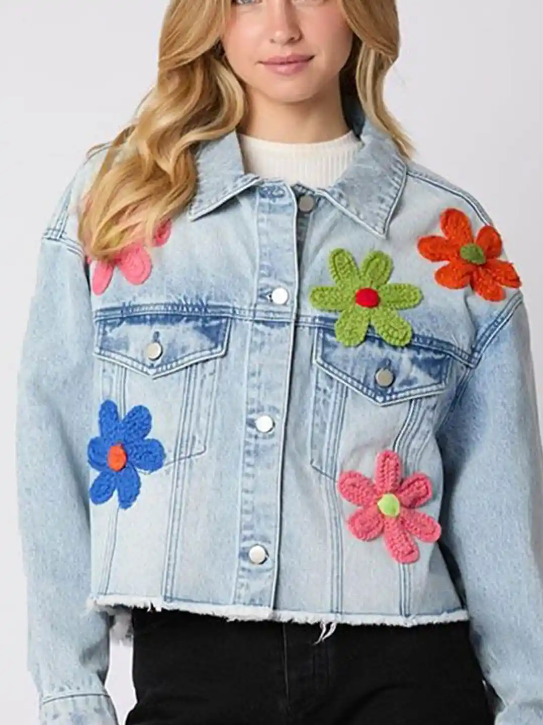 POPPY あさぎーにょ SILVER FLOWER DENIM JACKET Silver flower denim