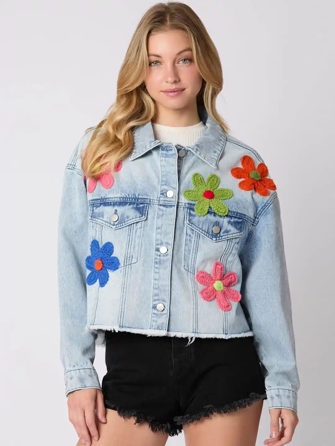 Buy HERE&NOW Women Crop Denim Jacket with Embroidered - Jackets