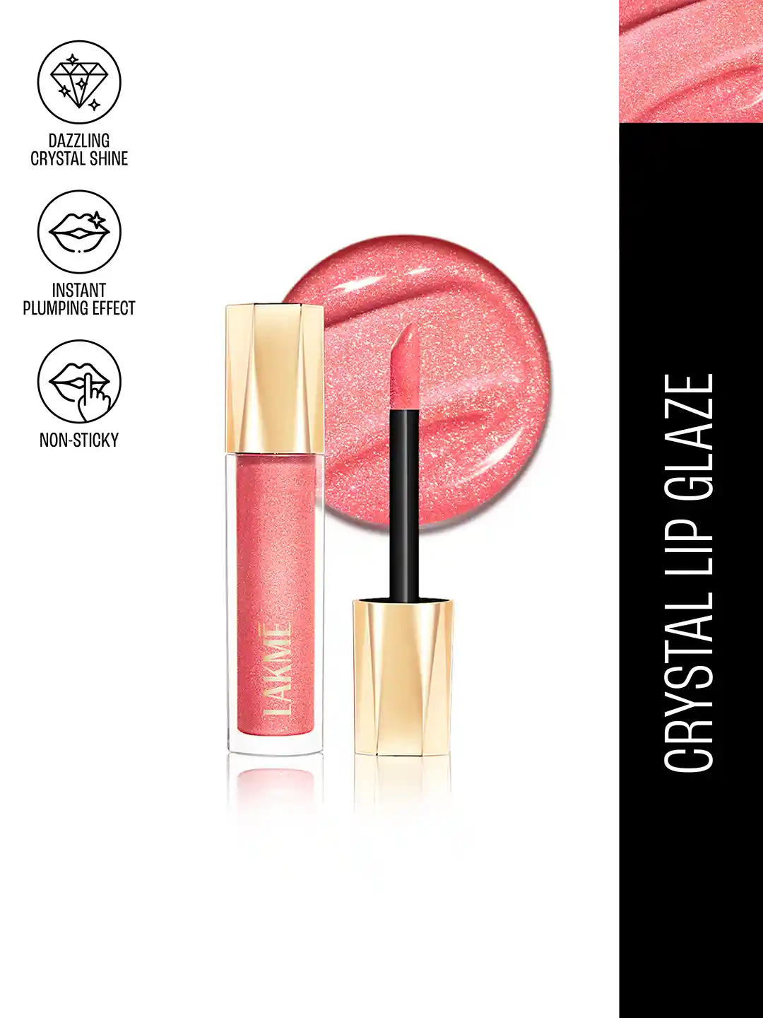 Lakme Glitterati Non-Sticky Hydrating Lip Glaze With Vegan Collagen 5ml  Pink Champagne