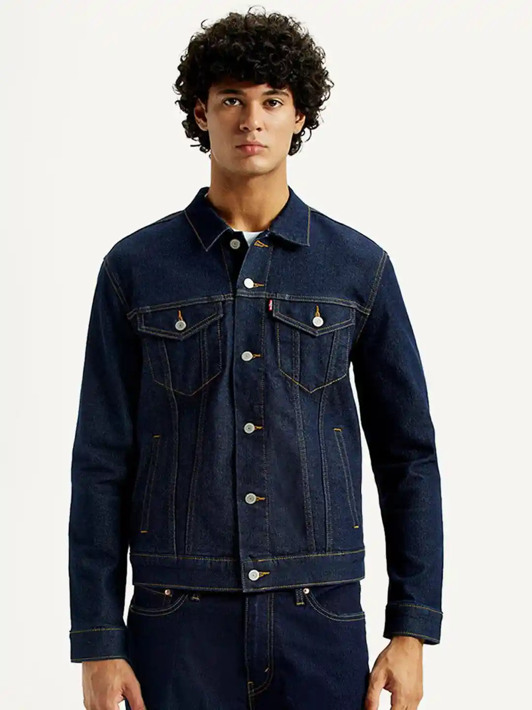 Levis Men Spread Collar Solid Denim Jacket