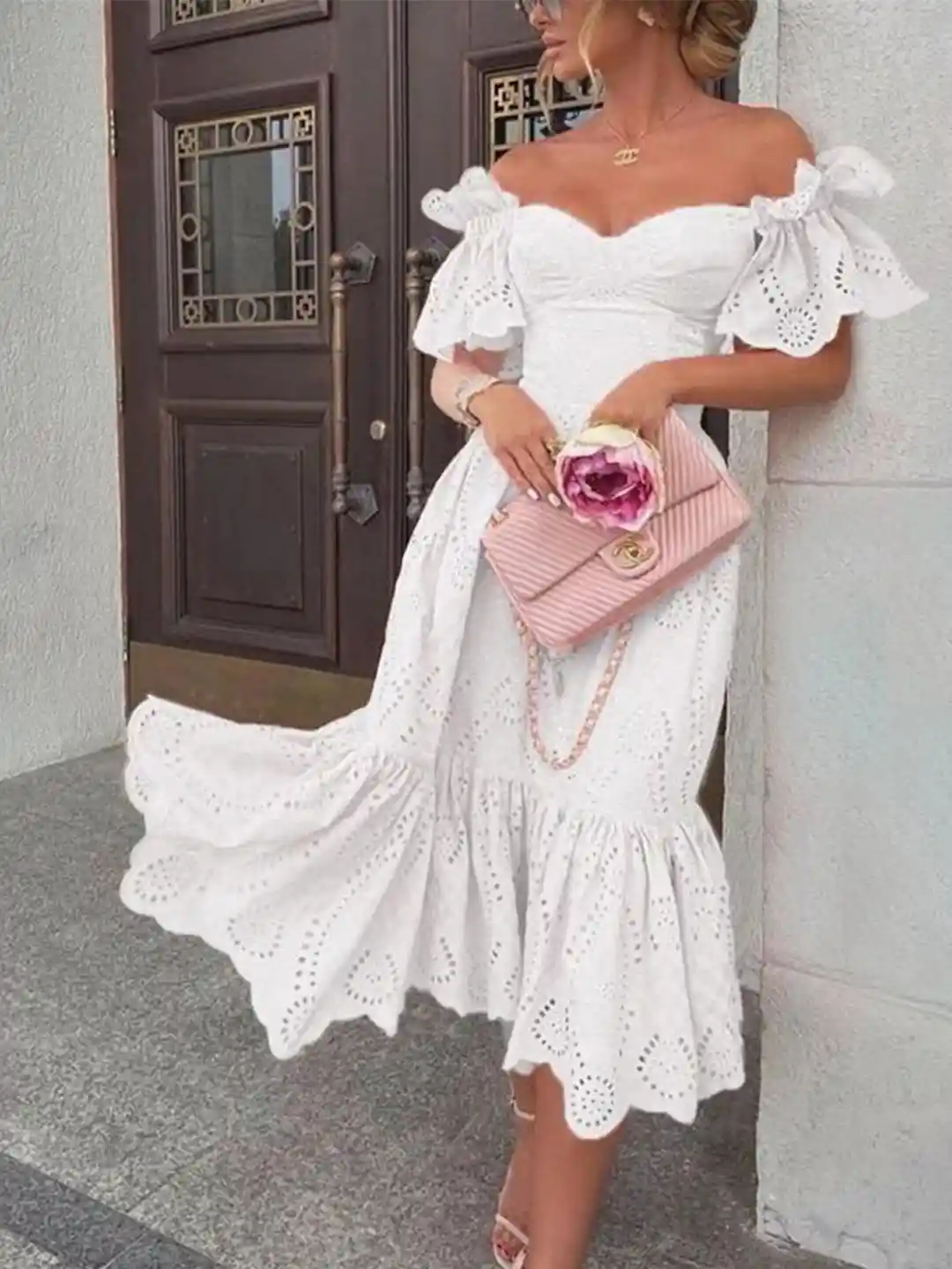 Miss Mosa By Akanksha Filicia Eyelet Cotton Dress In White