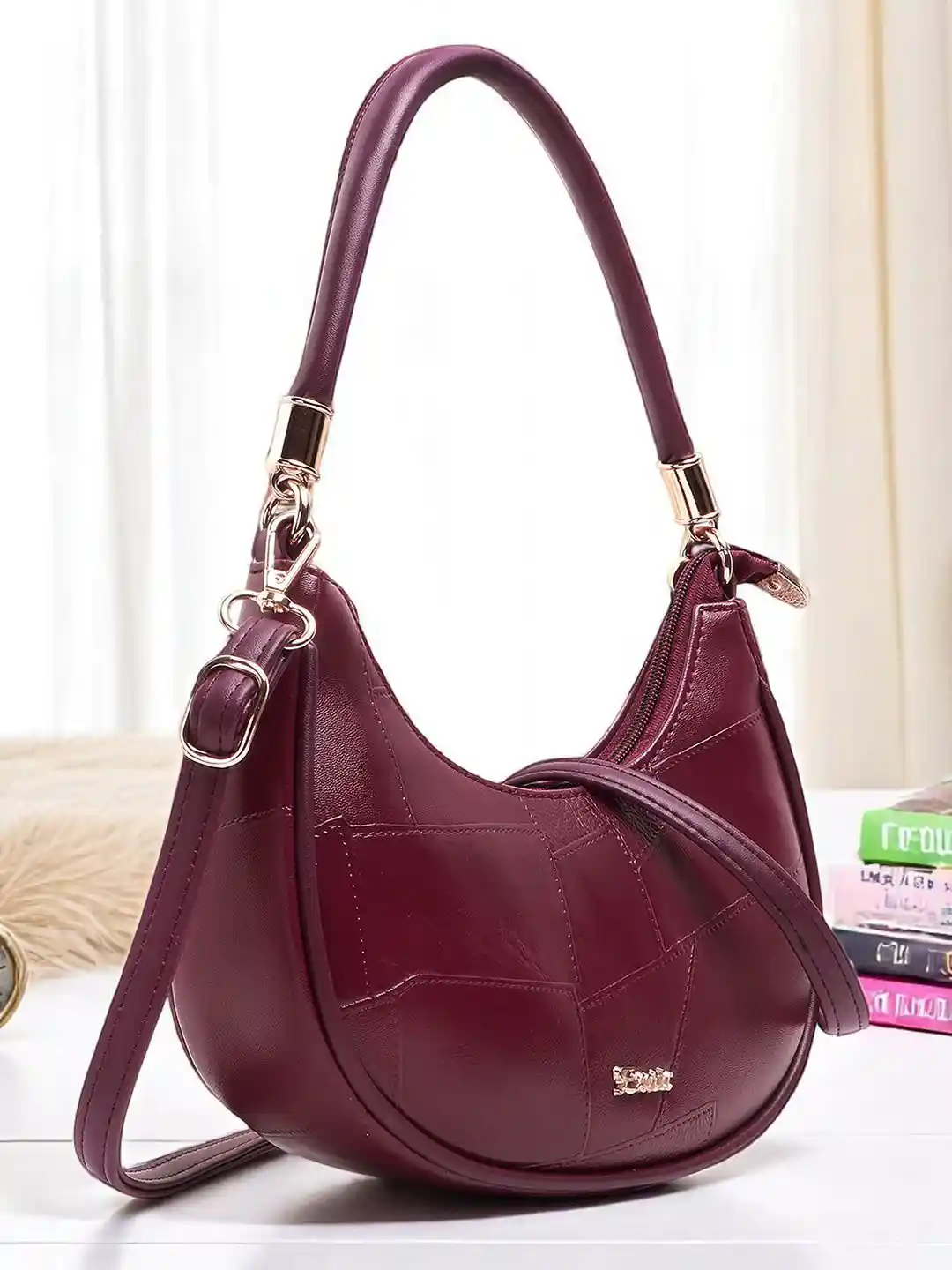 Buy Exotic Textured Half Moon Shoulder Bag With Cut Work