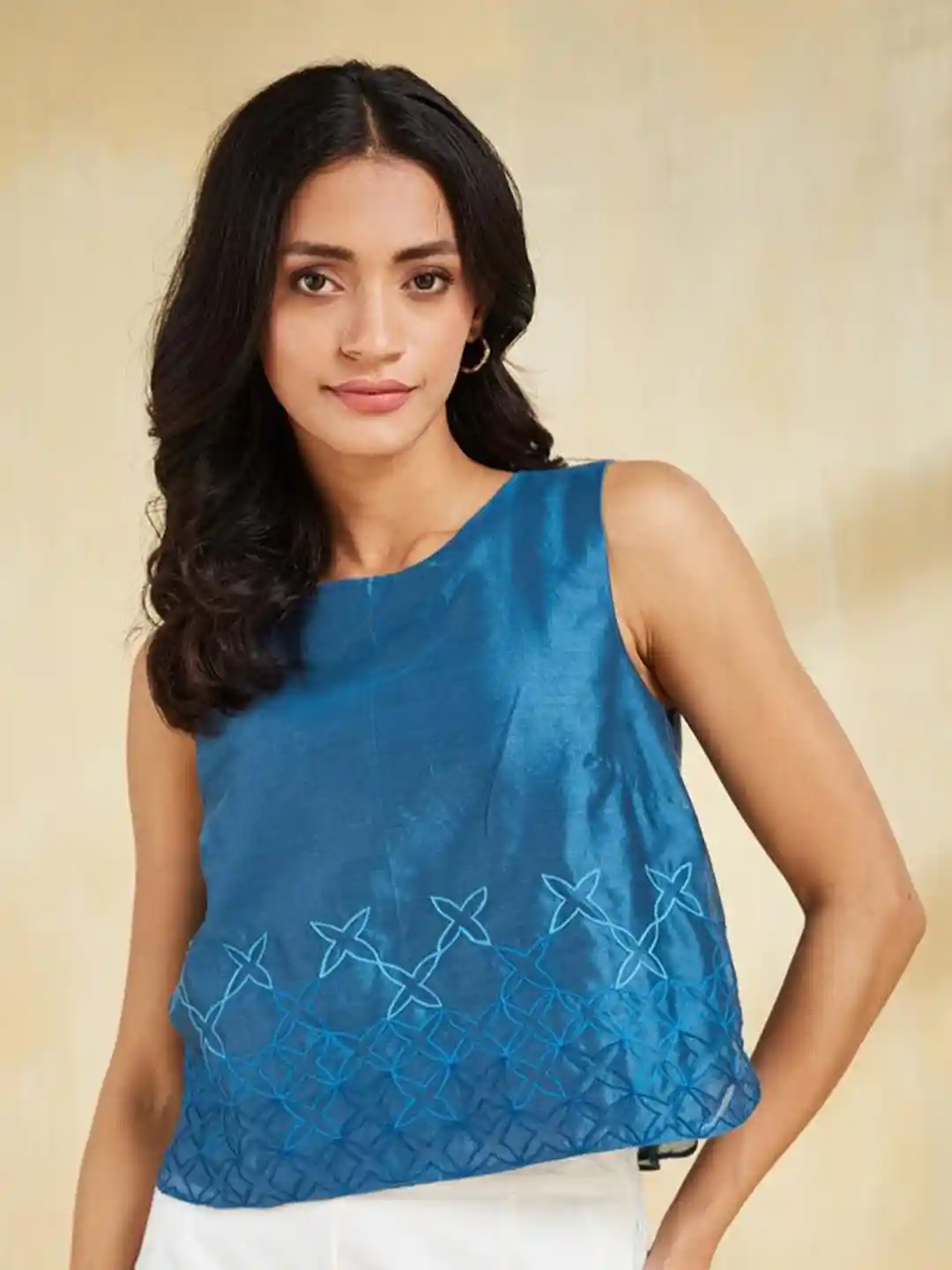 Fabindia Women Embroidered Cotton Crop Top