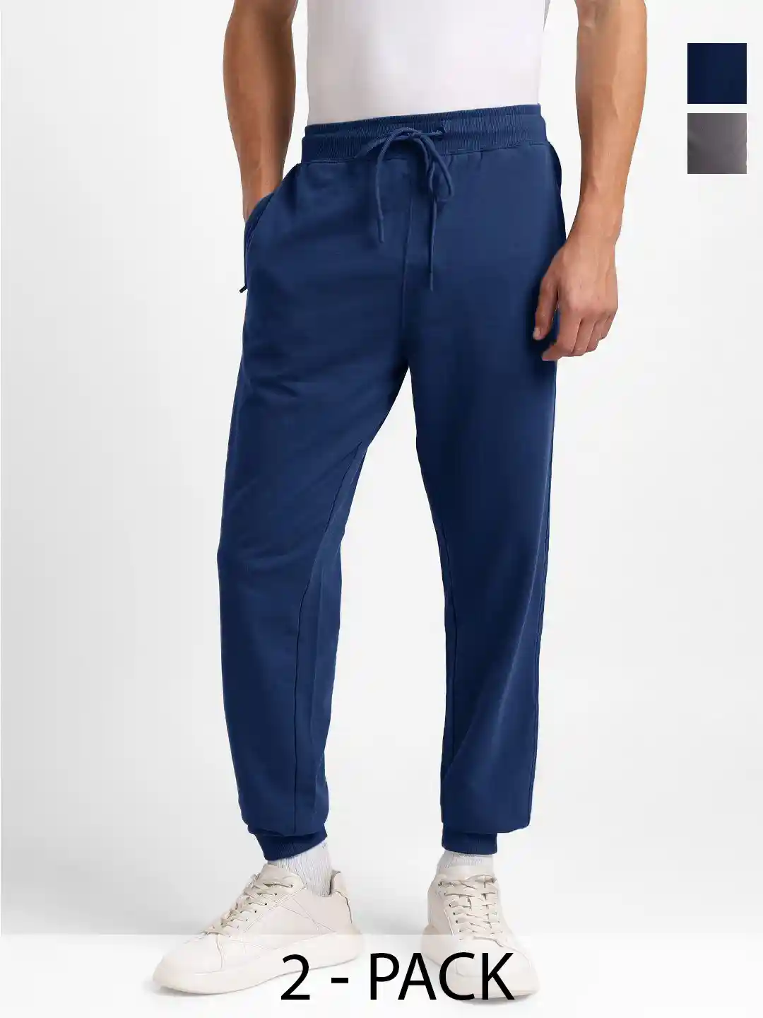 Buy NOBERO Men Pack Of Mid-Rise Zip Pocket Joggers Track Pants