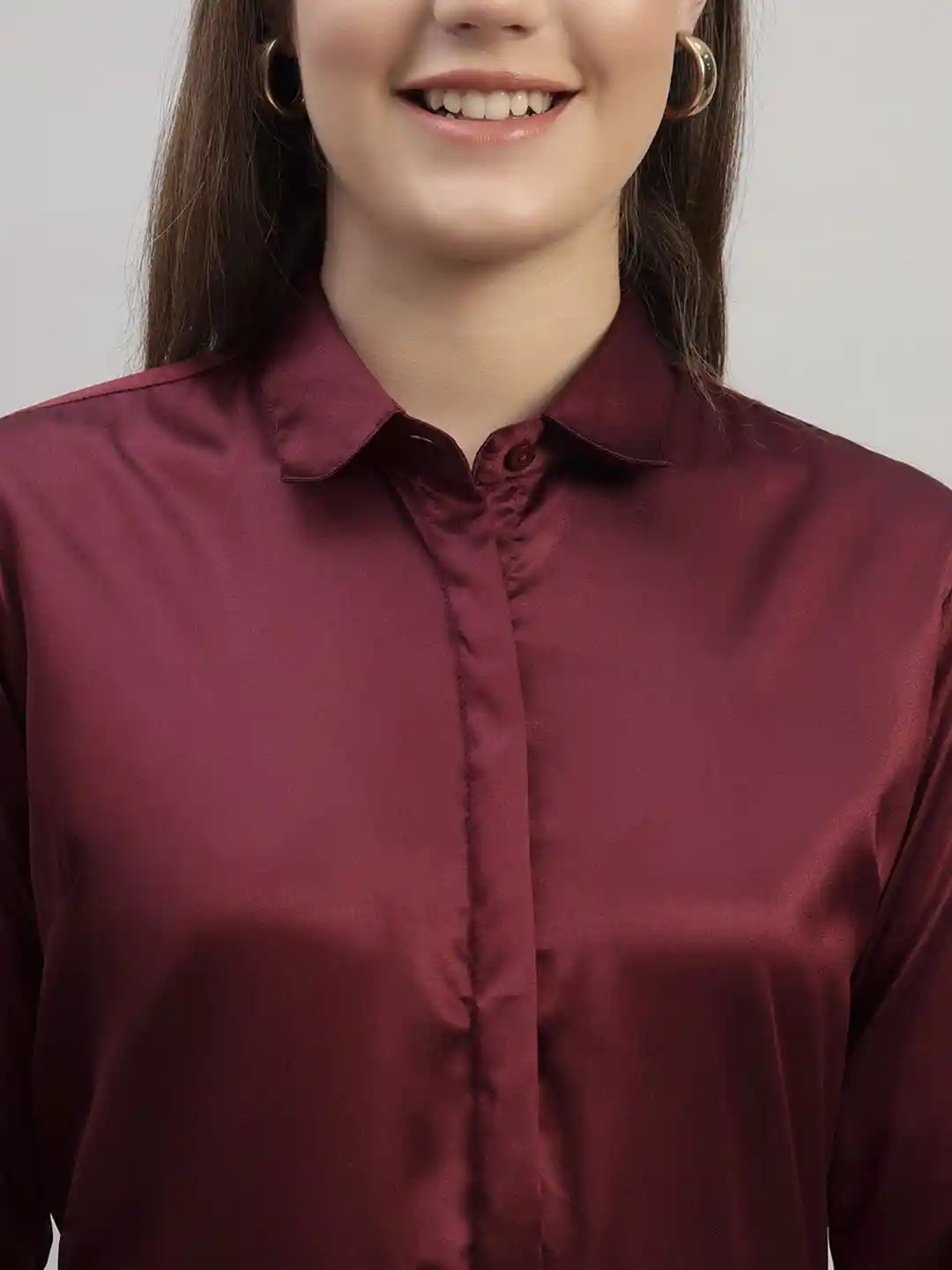 (そあ) Buy SWAZ Women Maroon Regular Fit Solid Spread Collar Satin Formal