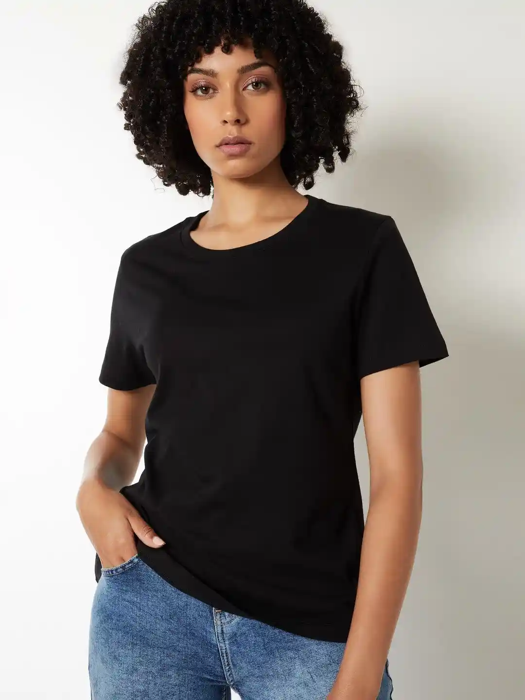 max Women Solid Round Neck Pure Cotton T-shirt