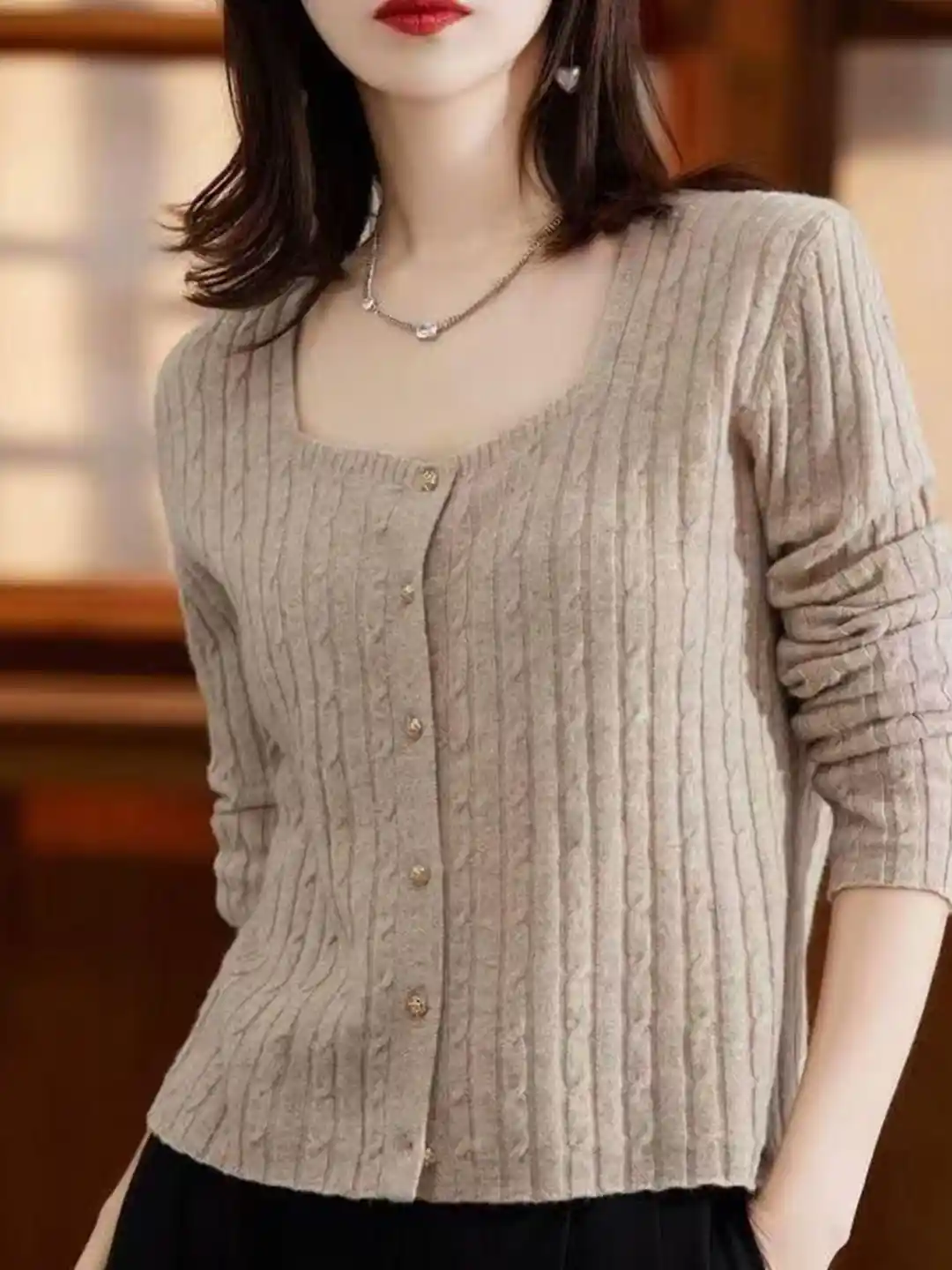DressBerry Women Cable Knit Cotton Cardigan