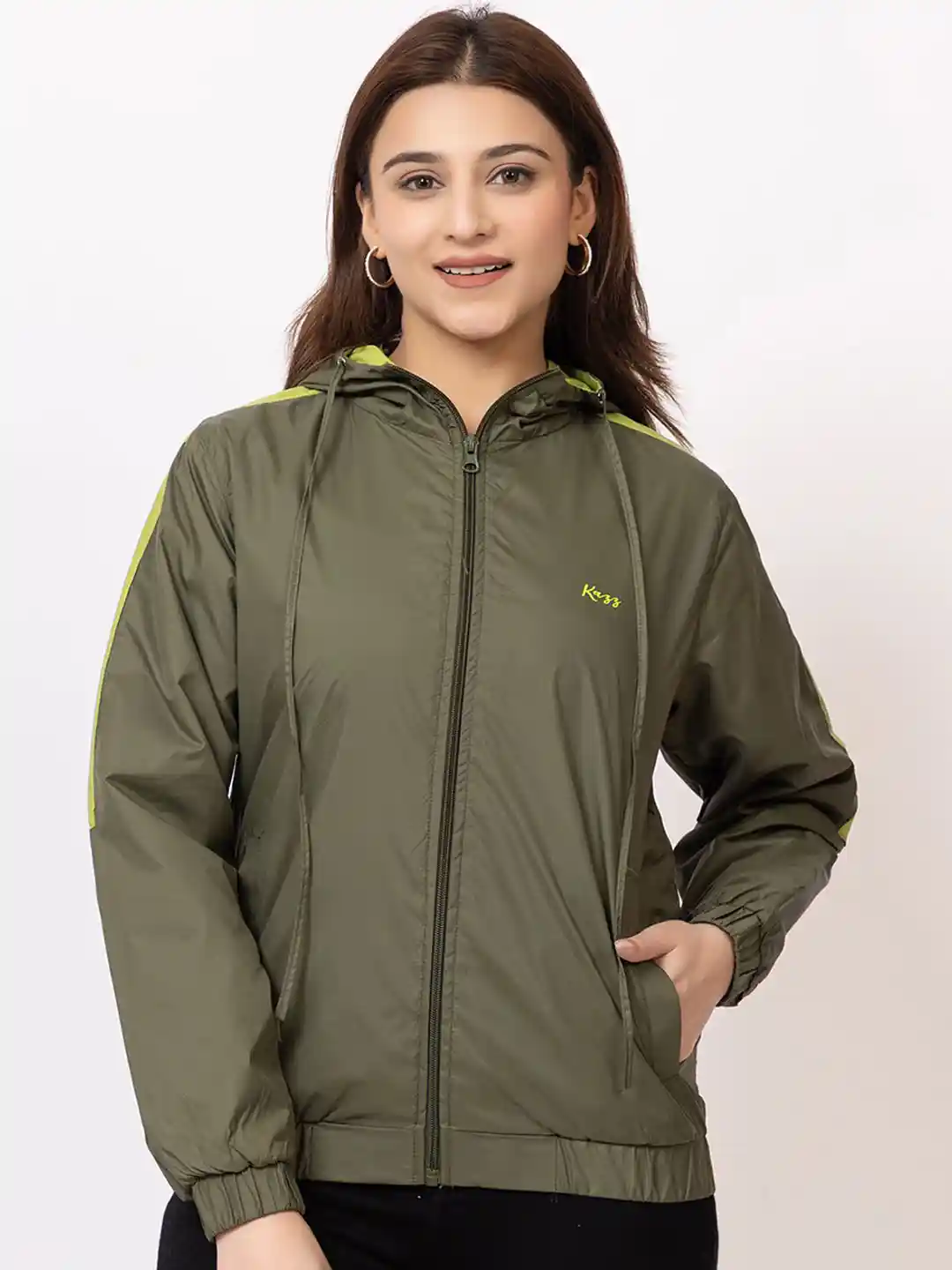 Buy KAZZ Women Hooded Solid Windcheater Sporty Jacket Jackets