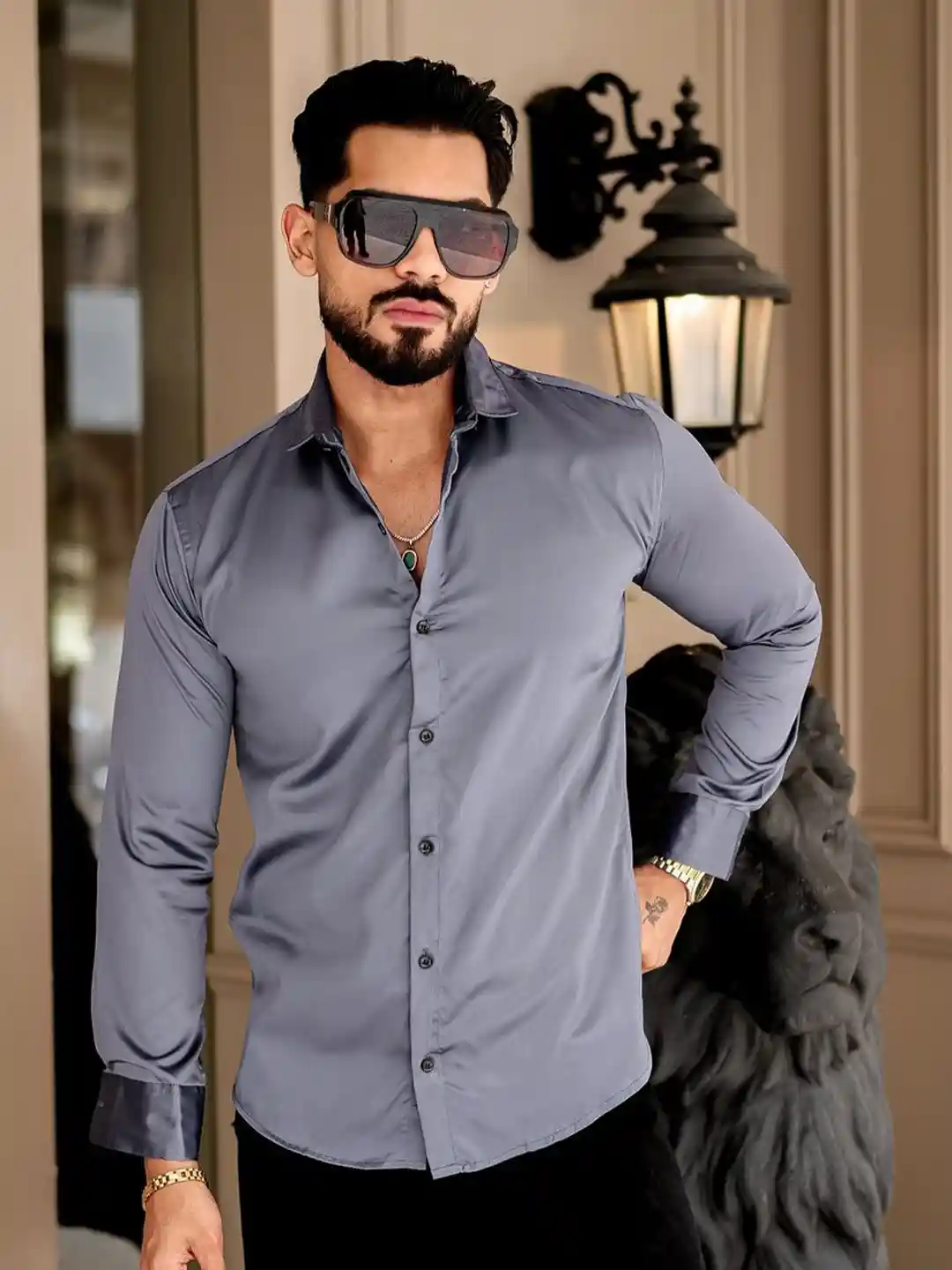 IKON FASHION Men Premium Slim Fit Solid Spread Collar Satin Casual Shirt