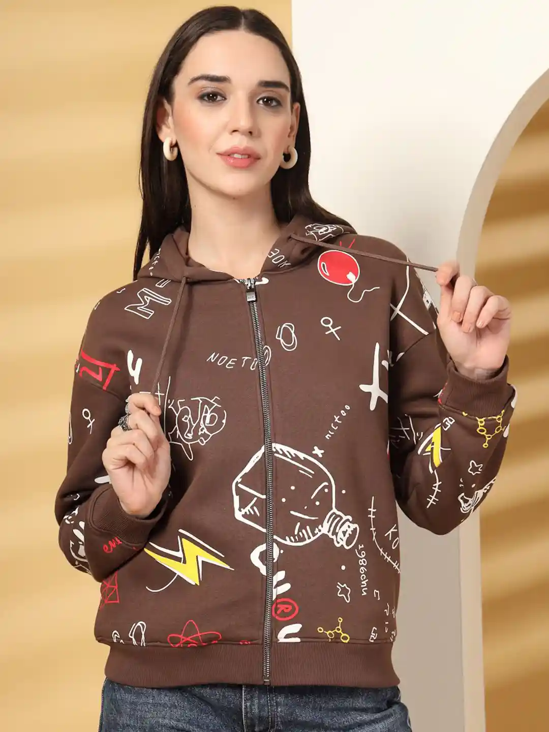 Mocha Printed Mocha Zip Up Hoodie Juelle Women Printed Hooded
