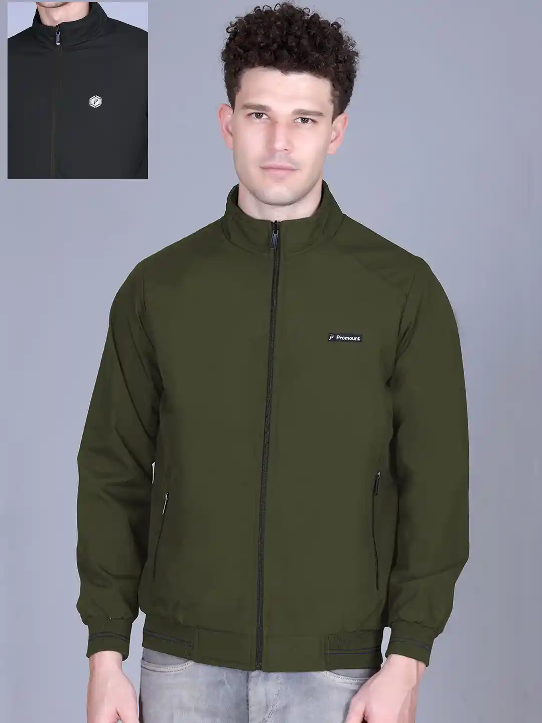 MOUNTAIN COLOURS Men Mock Collar Solid Reversible Bomber Jacket