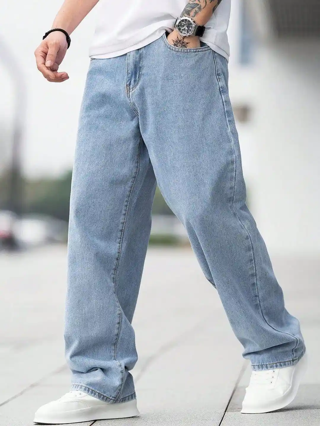 Menes JHYQDirty Mid Blue Baggy Jeans 似 Menes JHYQDirty Mid Blue Baggy Jeans 似 Menes JHYQDirty Mid