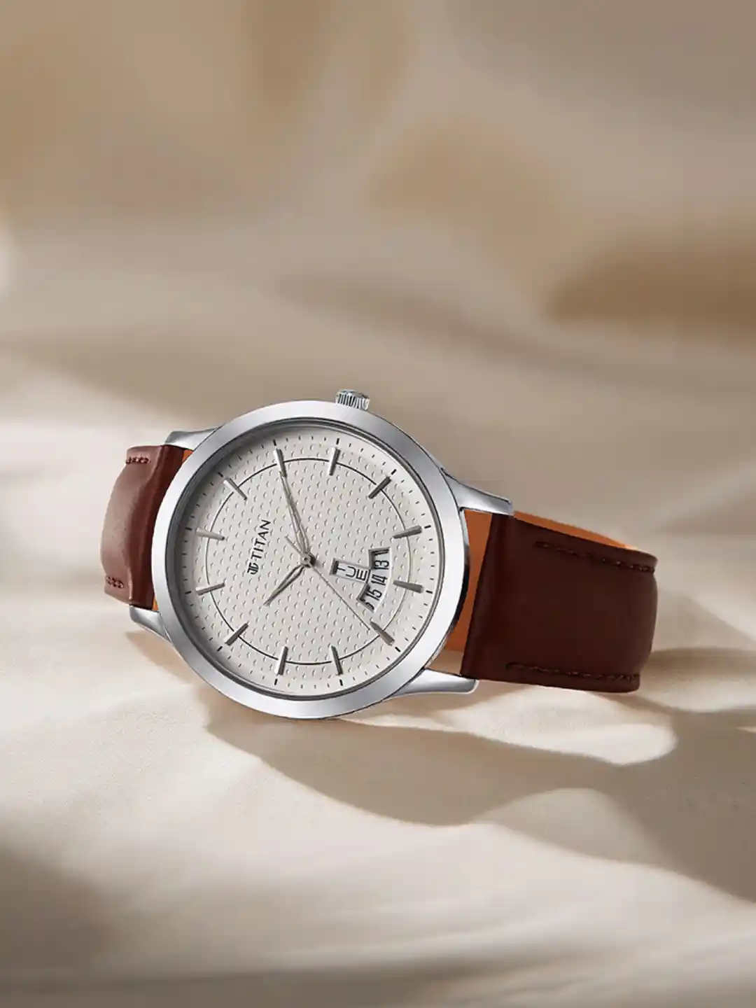 Buy Titan Men Brass Dial Leather Straps Analogue Watch1825SL15