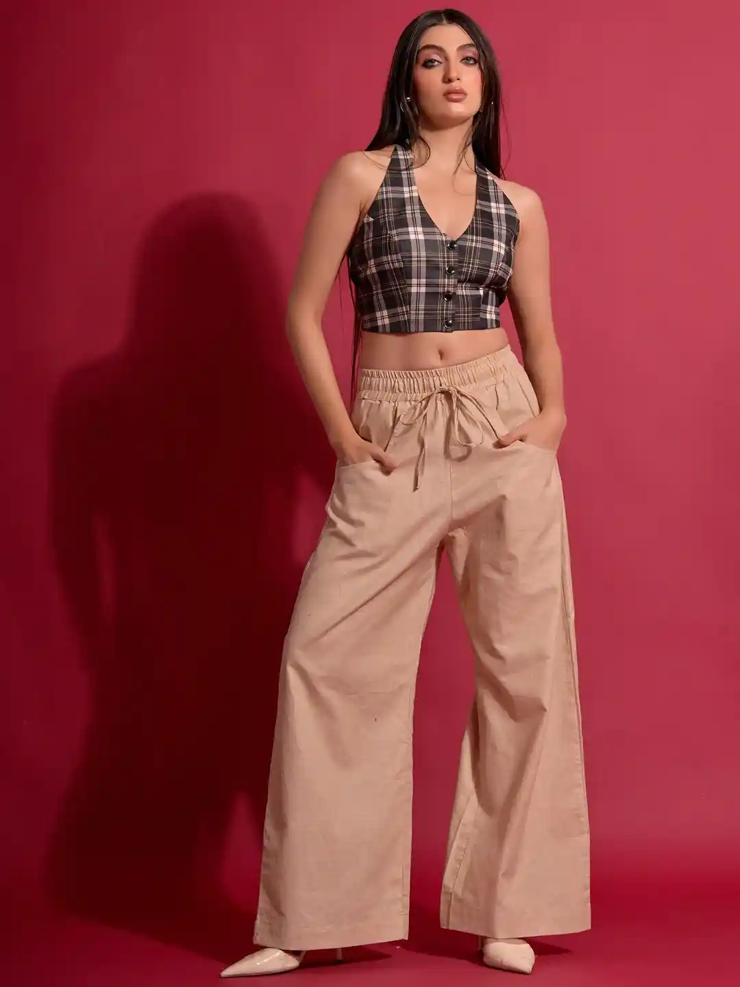 Buy Moda Rapido Striped Halter Neck Sleeveless Top With Trousers