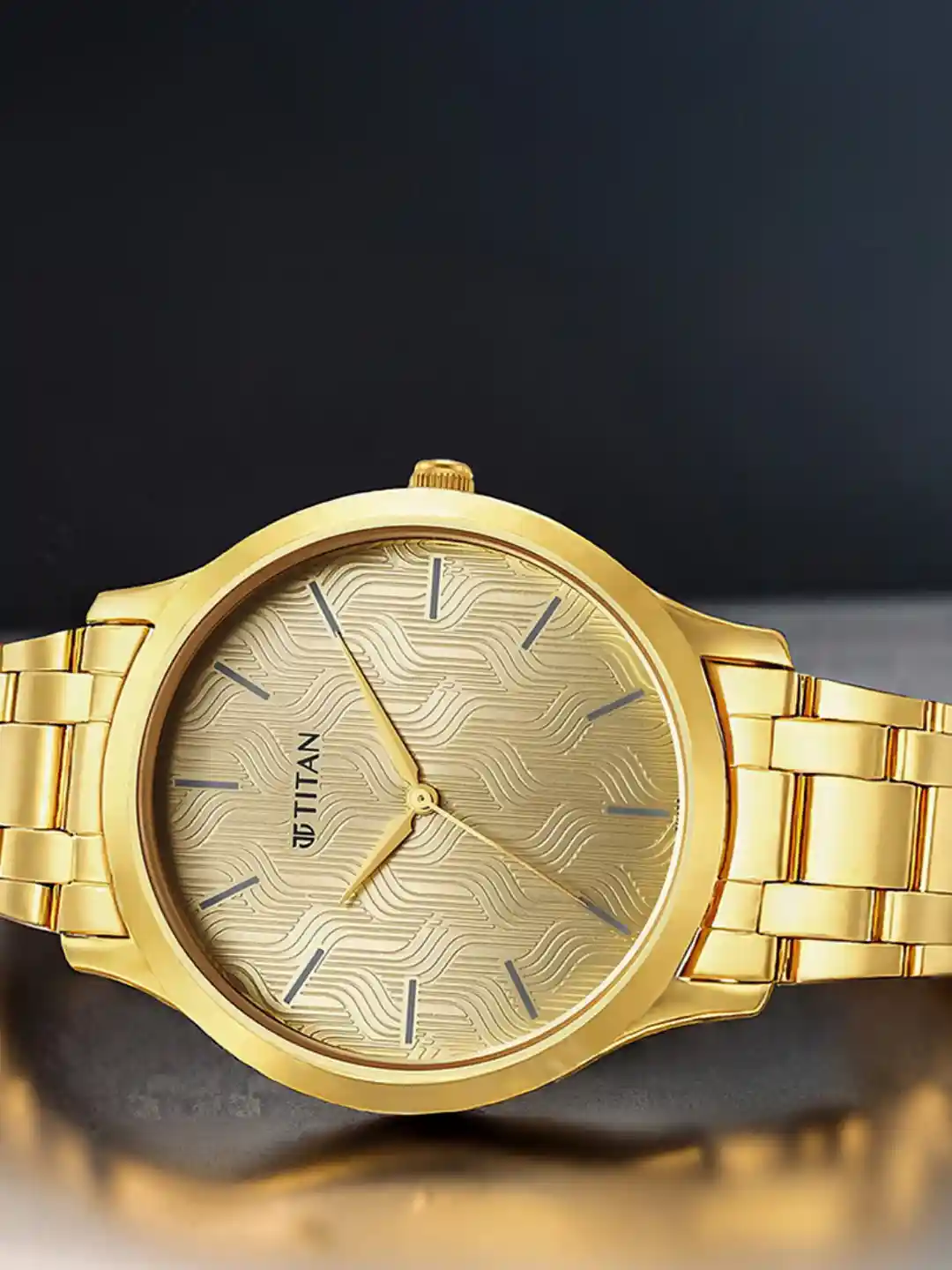 Titan Men Yellow Brass Dial Gold Toned Stainless Steel Bracelet Style  Straps Analogue Watch 1825YM03