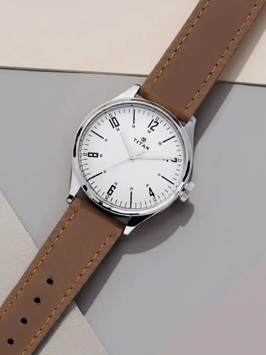 Buy Titan Men Silver-Toned Analogue Leather Watch 1802SL01