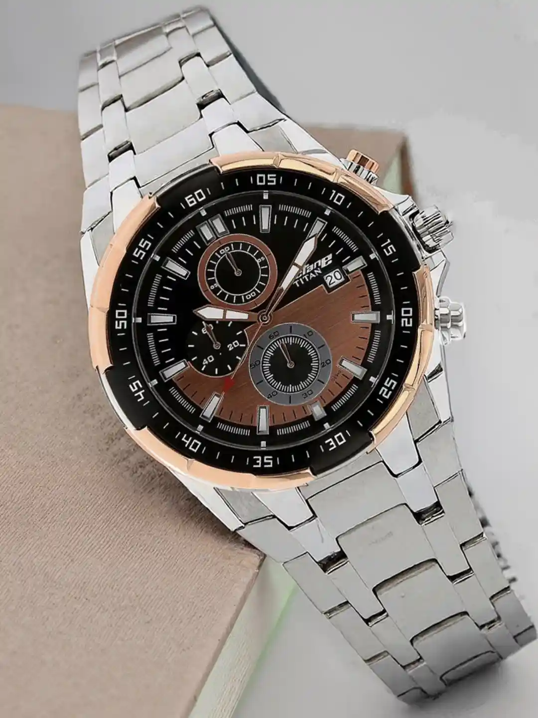 Buy Titan Octane Men Black Rose Gold-Toned Dial Chronograph